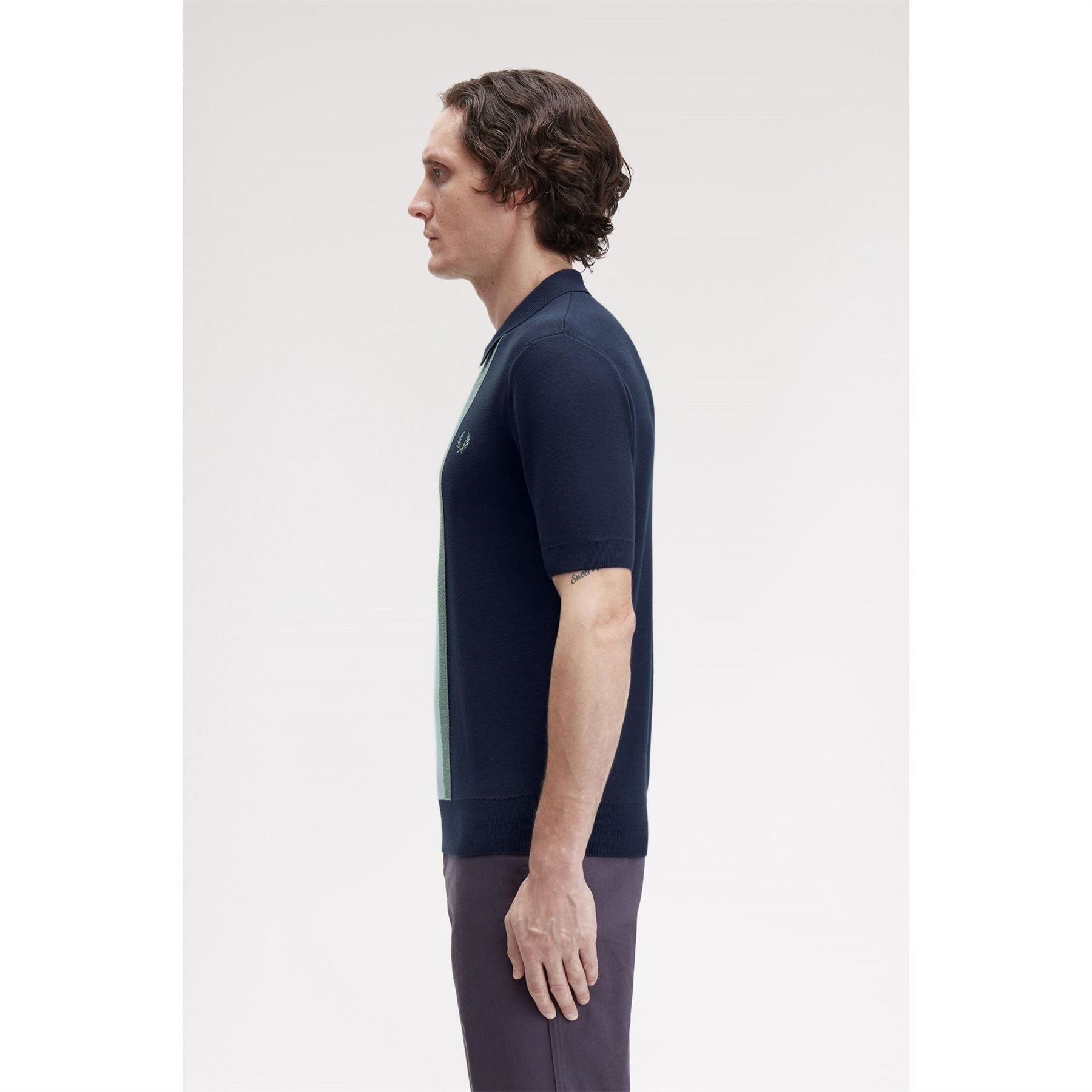 Fred Perry Vertical Stripe Zipped Short Sleeve Polo Shirt