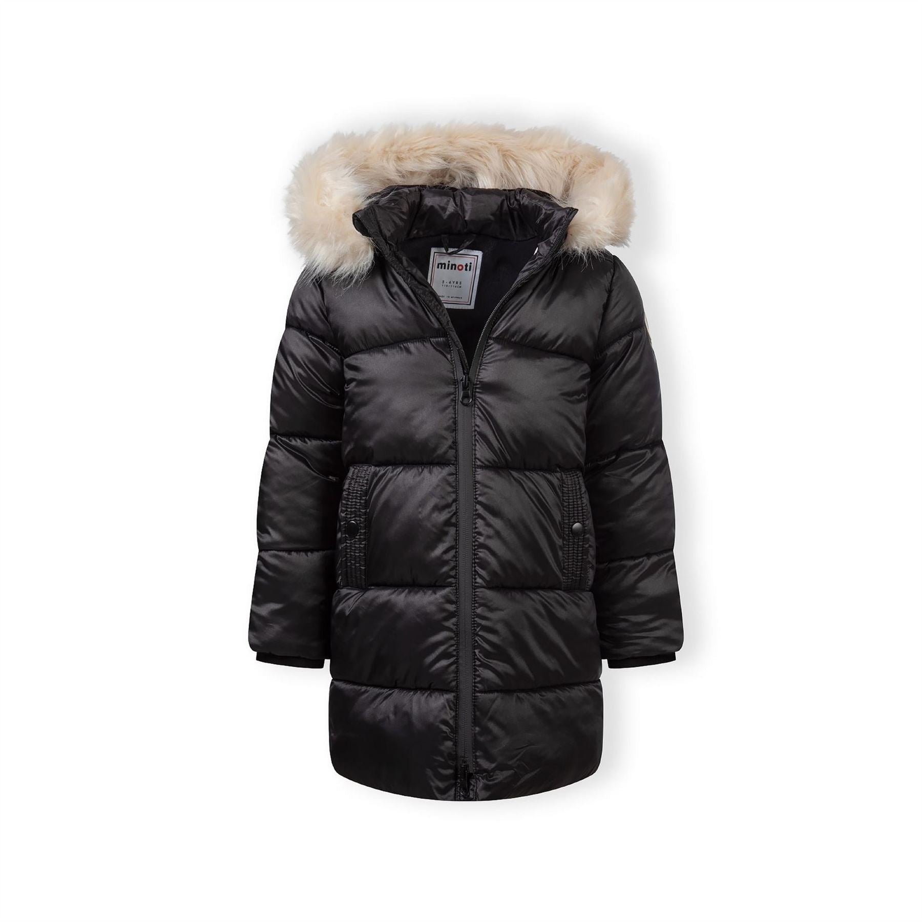 Minoti Girls Long Quilted Winter Coat Hood Black