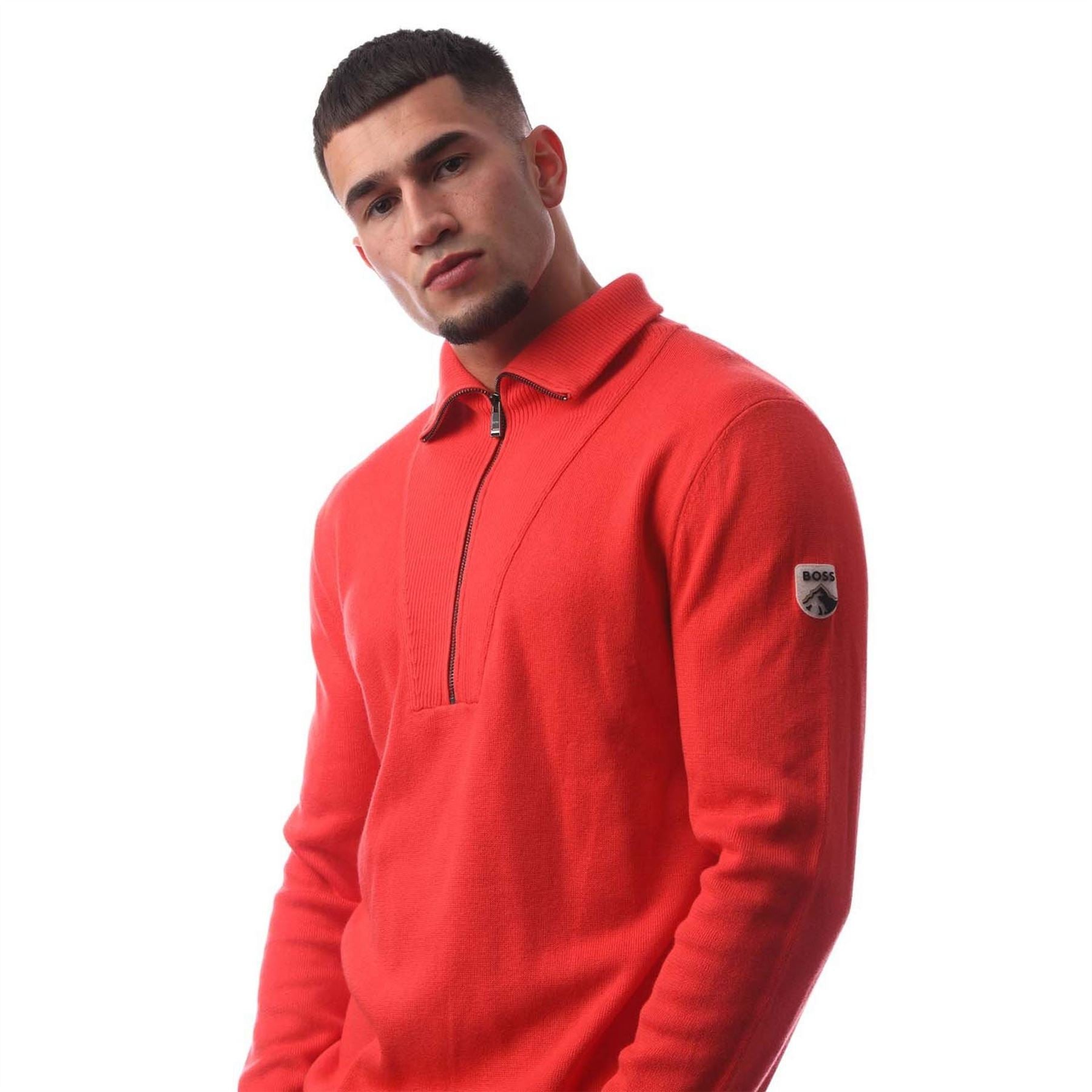 Boss Zip Neck Ribbed Collar Long Sleeve Sweater