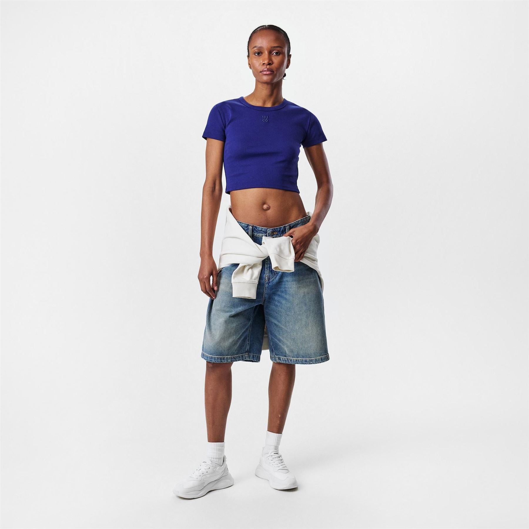 Hugo Cropped Crew Neck Regular Fit T-Shirt