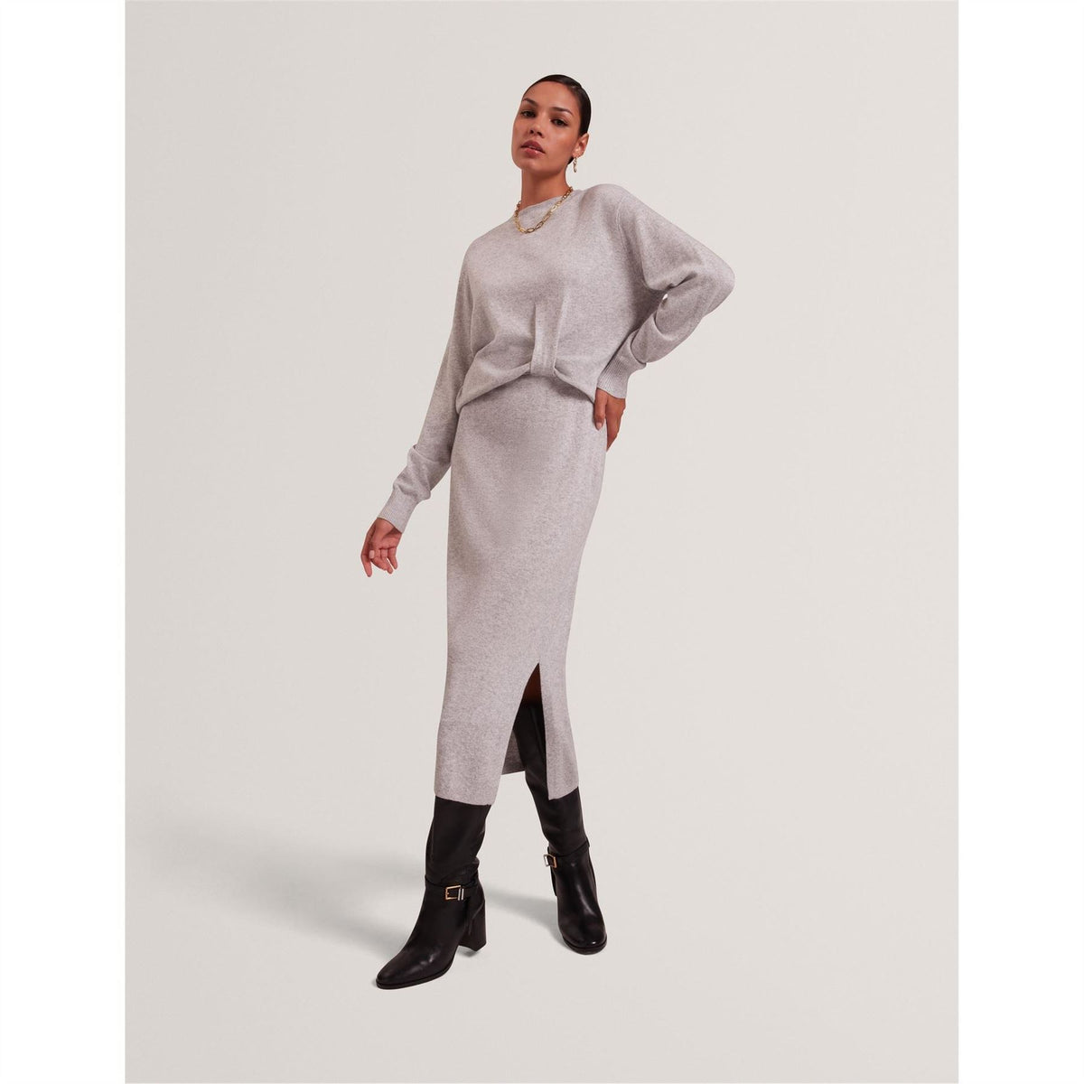 Ted Baker Knit Crew Neck Long Sleeve Sweater Dress