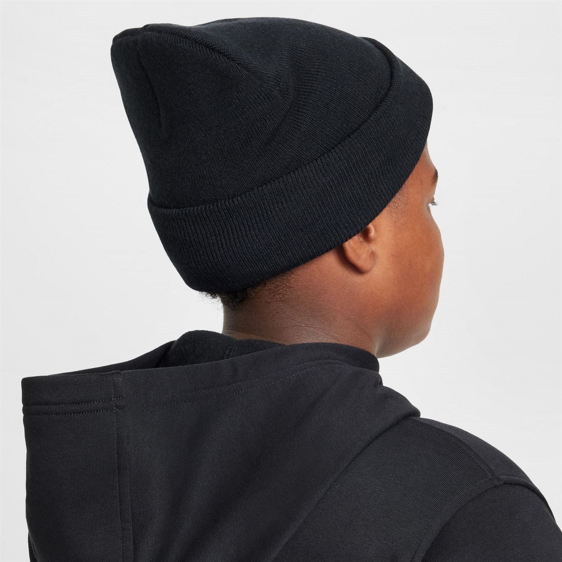 Nike Nsw Junior Wordmark Embroidered Logo Ribbed Cord Effect Fold Up Brim Beanie