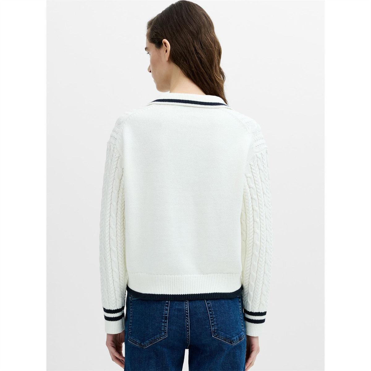 French Connection Klara Cable Knit V Neck Long Sleeve Jumper