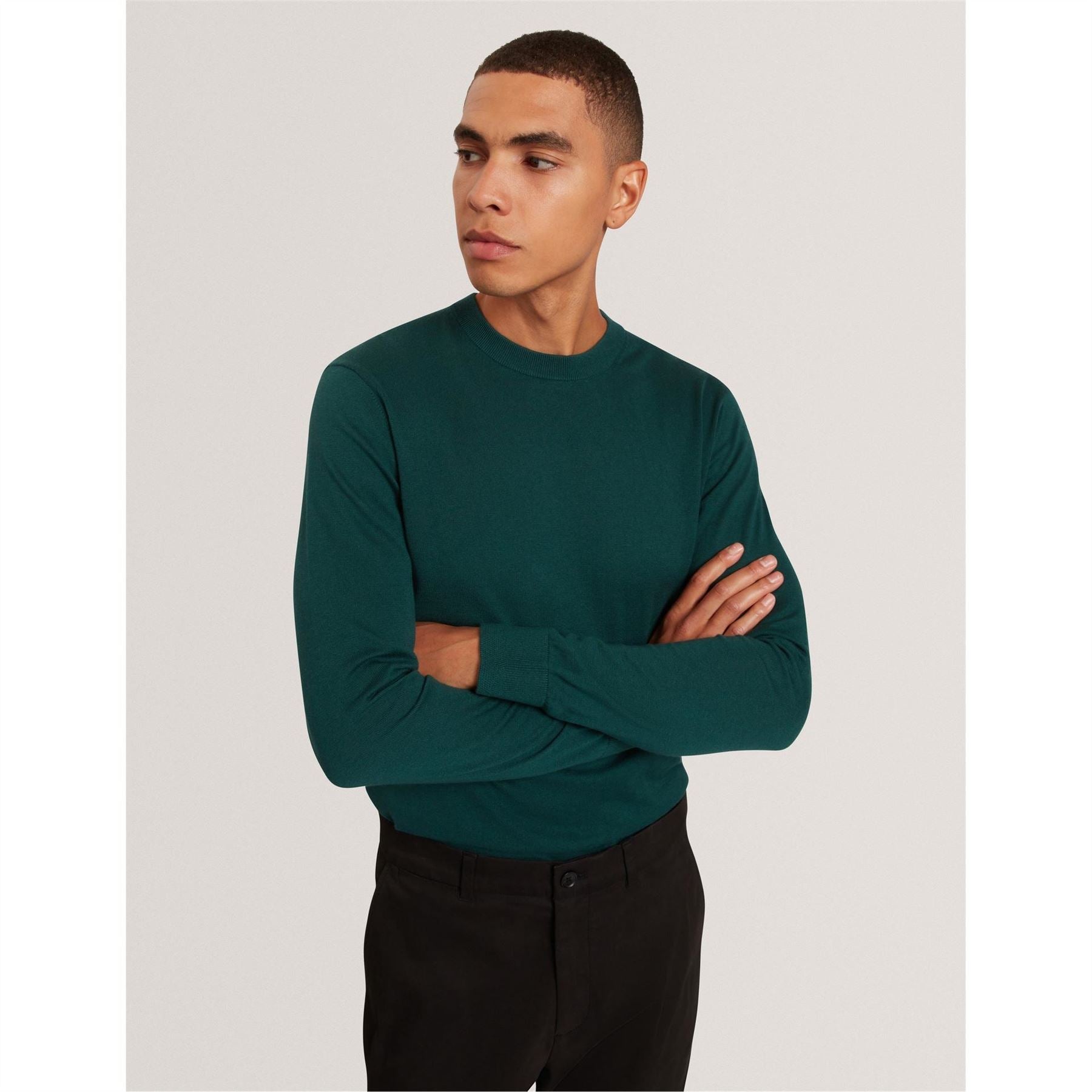 Ted Baker Merino Crew Neck Ribbed Collar Long Sleeve Sweater