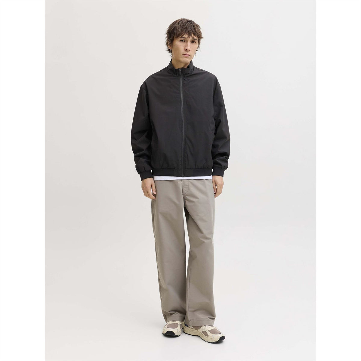 Jack and Jones Two-Way Zipper Ribbed Cuff Solid Bomber Jacket