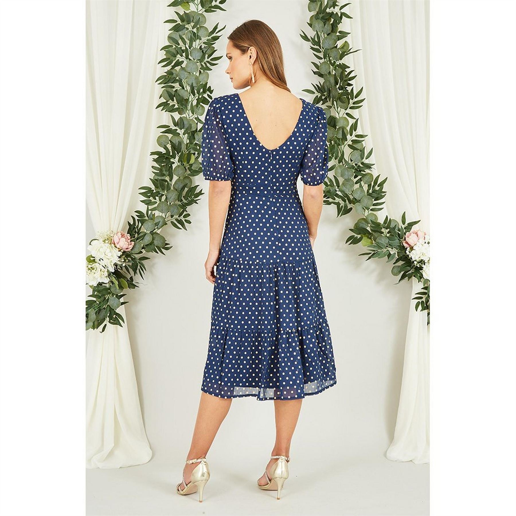 Mela London Gold Foil Spot Midi Dress