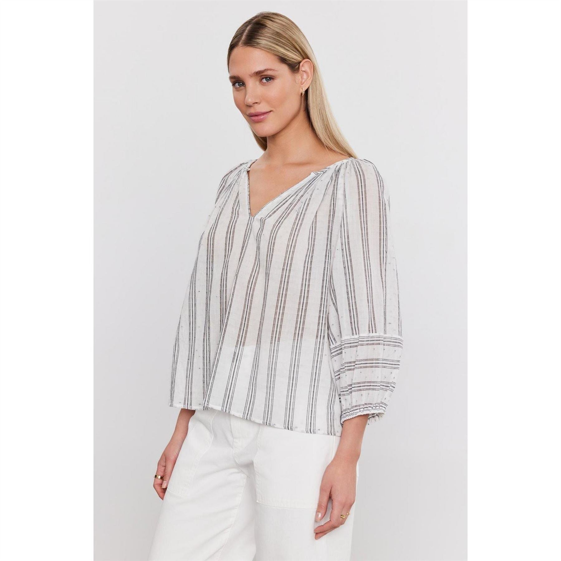 Velvet by Graham and Spencer Regular Fit V-Neck Bishop Sleeve Blouse