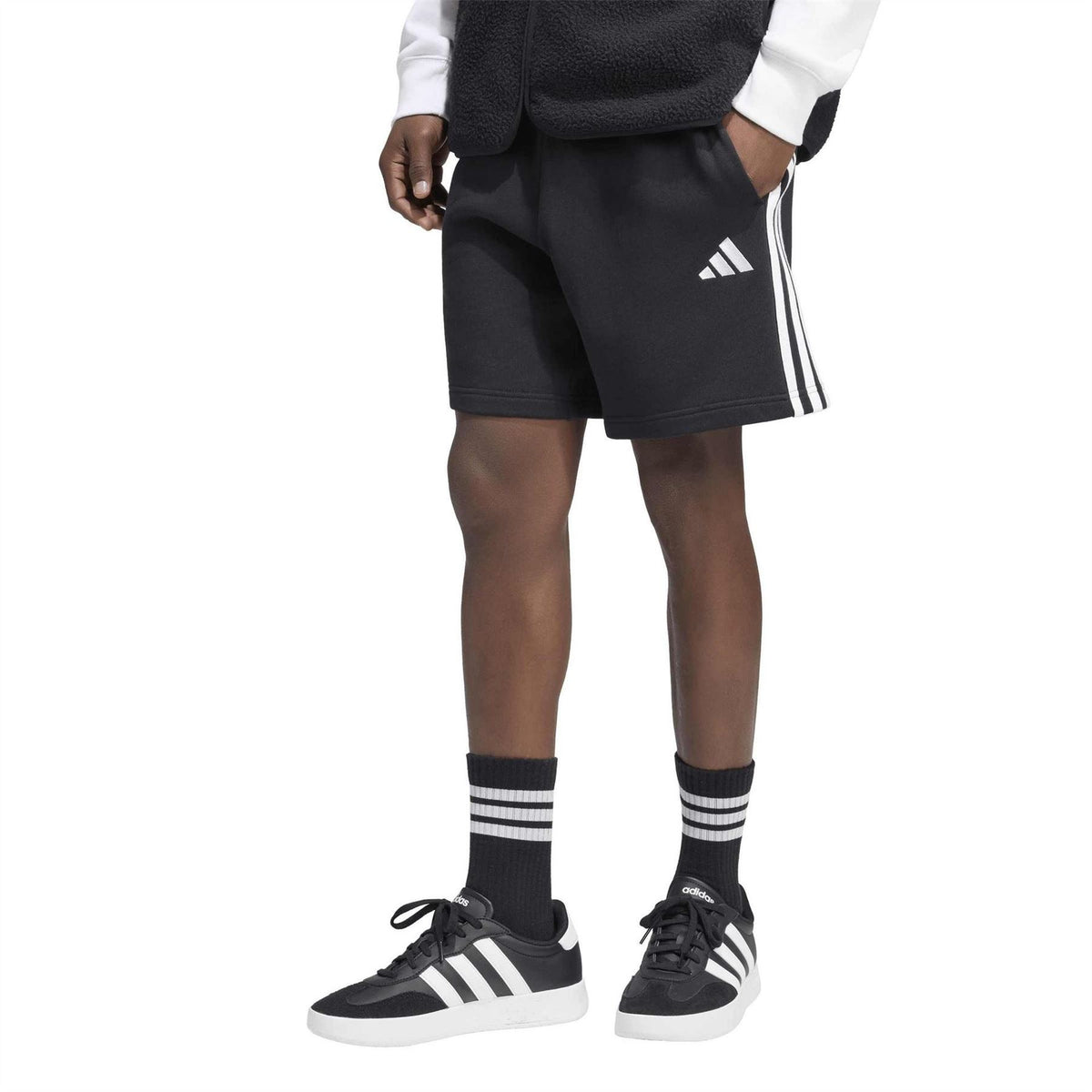 adidas Mens Essentials 3 Stripe Fleece Shorts