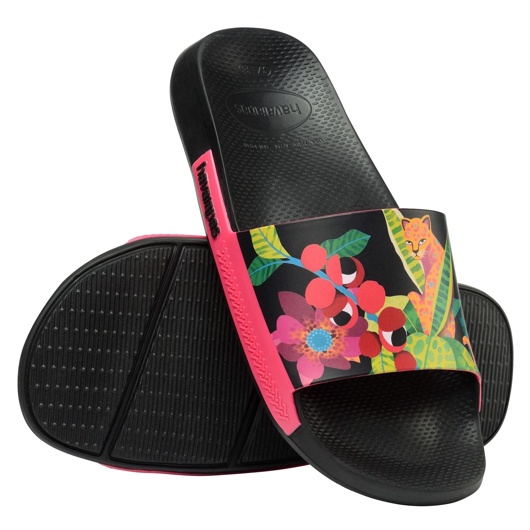 Havaianas Womens Hav. Slide Print Black Pink Paradis Flip Flops