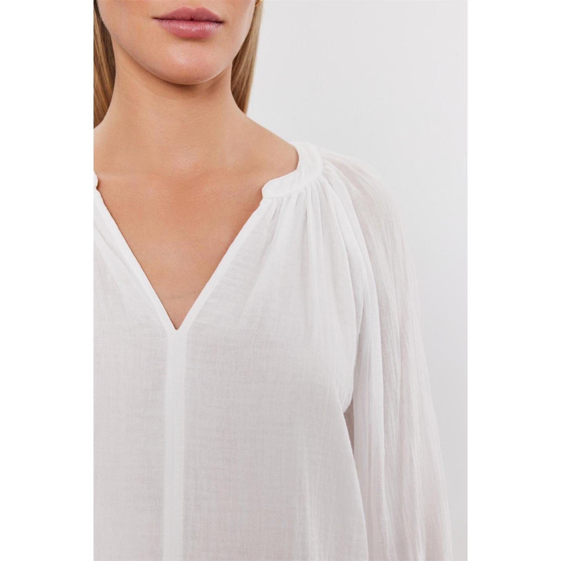 Velvet by Graham and Spencer Regular Fit V-Neck Bishop Sleeve Blouse