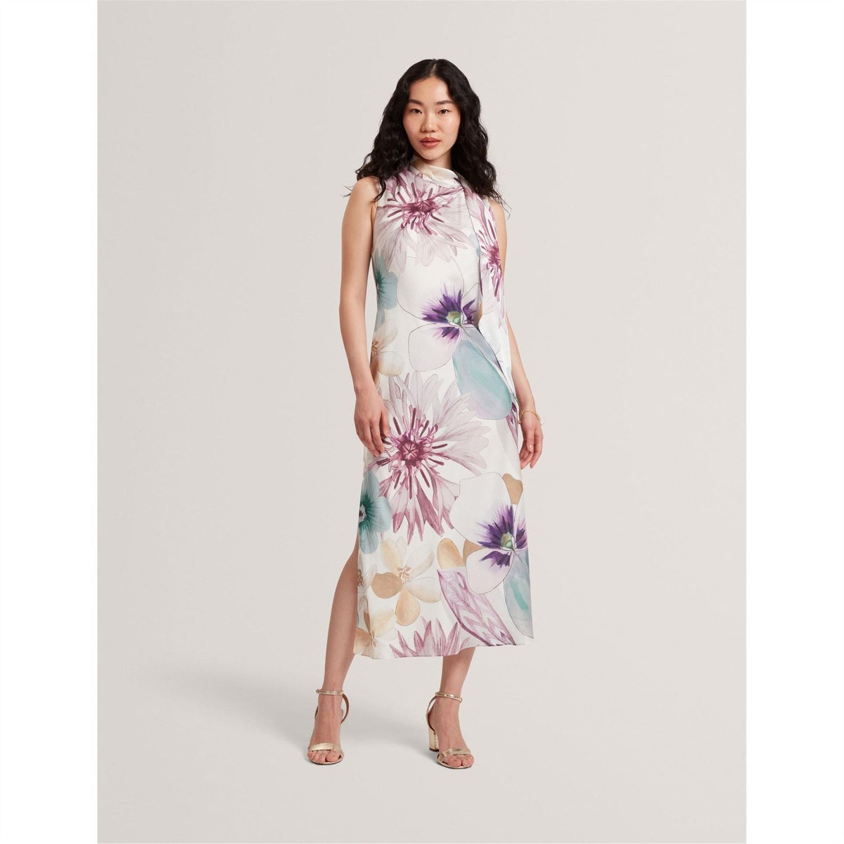 Ted Baker Tie Neck Sleeveless Midi Sheath Dress