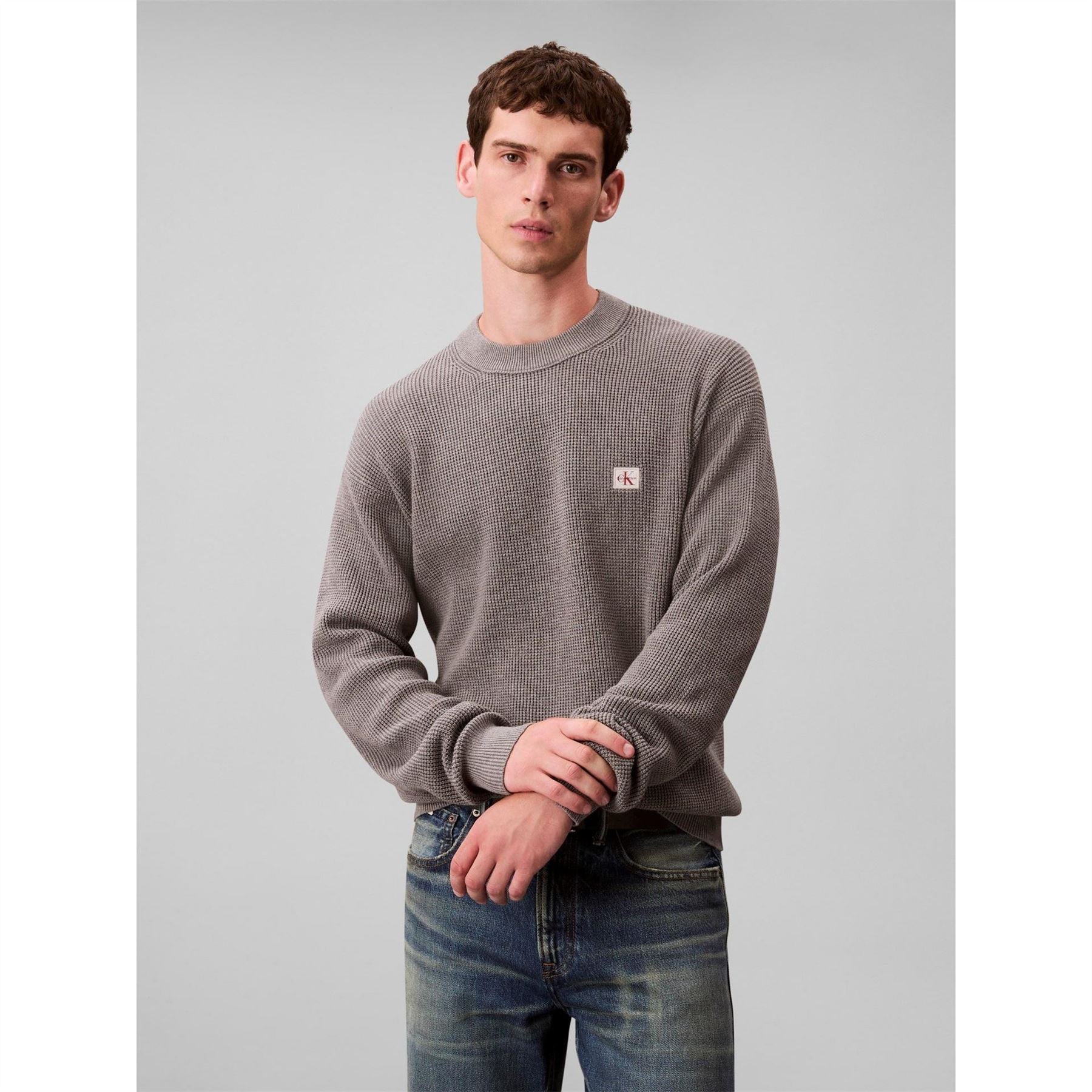 Calvin Klein Jeans Crew Neck Ribbed Collar Long Sleeve Sweater