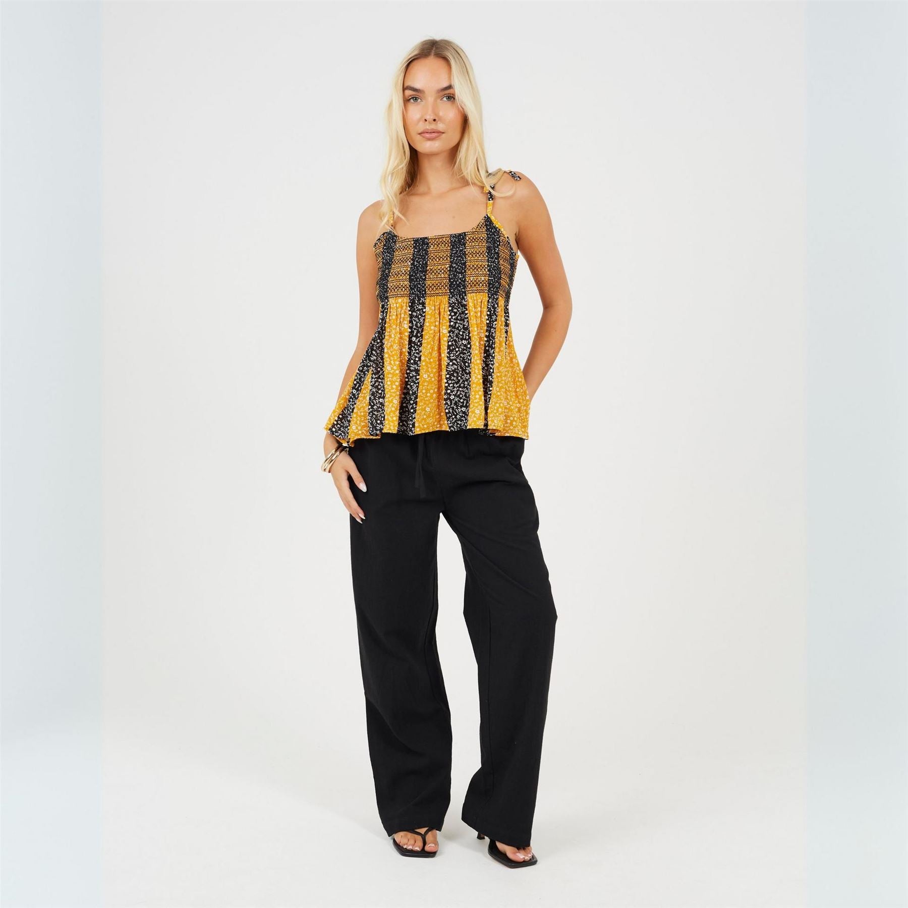 Brave Soul Womens Shirred Bust Vest With Floral Stripe Print