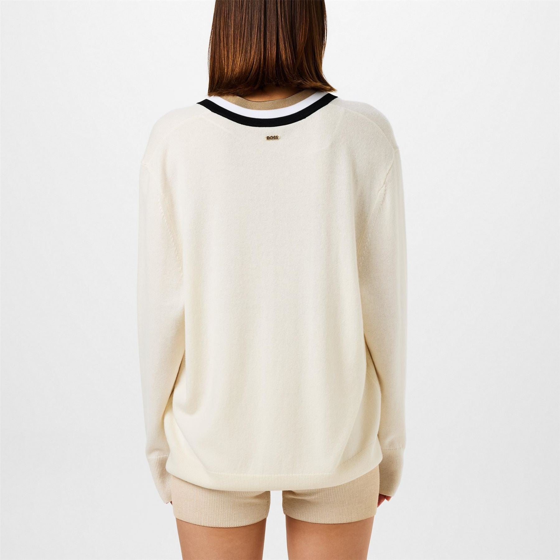 Boss Felipina Knitted Jumper, V Neckline, Stripes