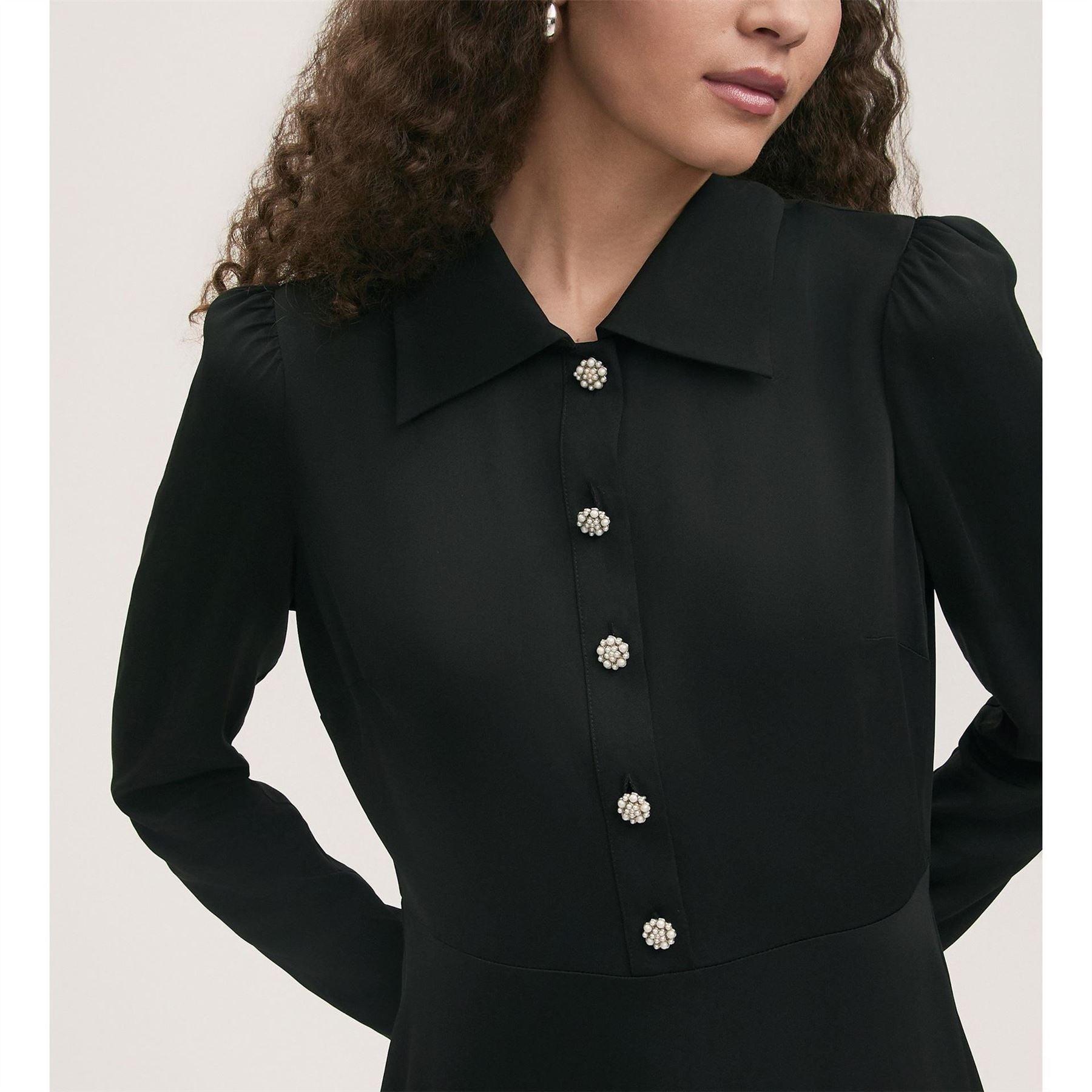 Finery Lucia Collared Neck Long Sleeve Midi Dress
