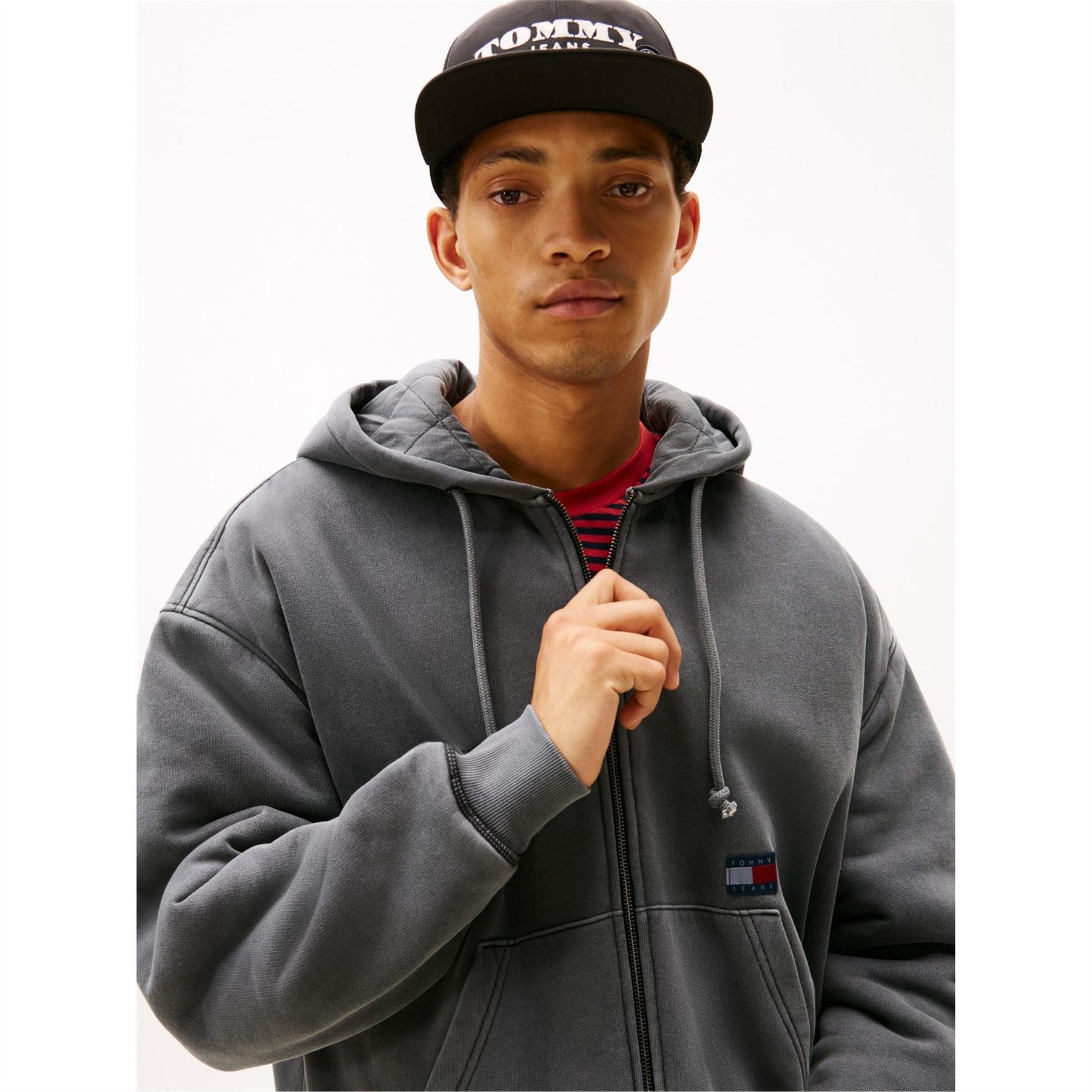 Tommy Jeans New Classic Solid Patterned Hooded Ribbed Cuff Sweat Jacket