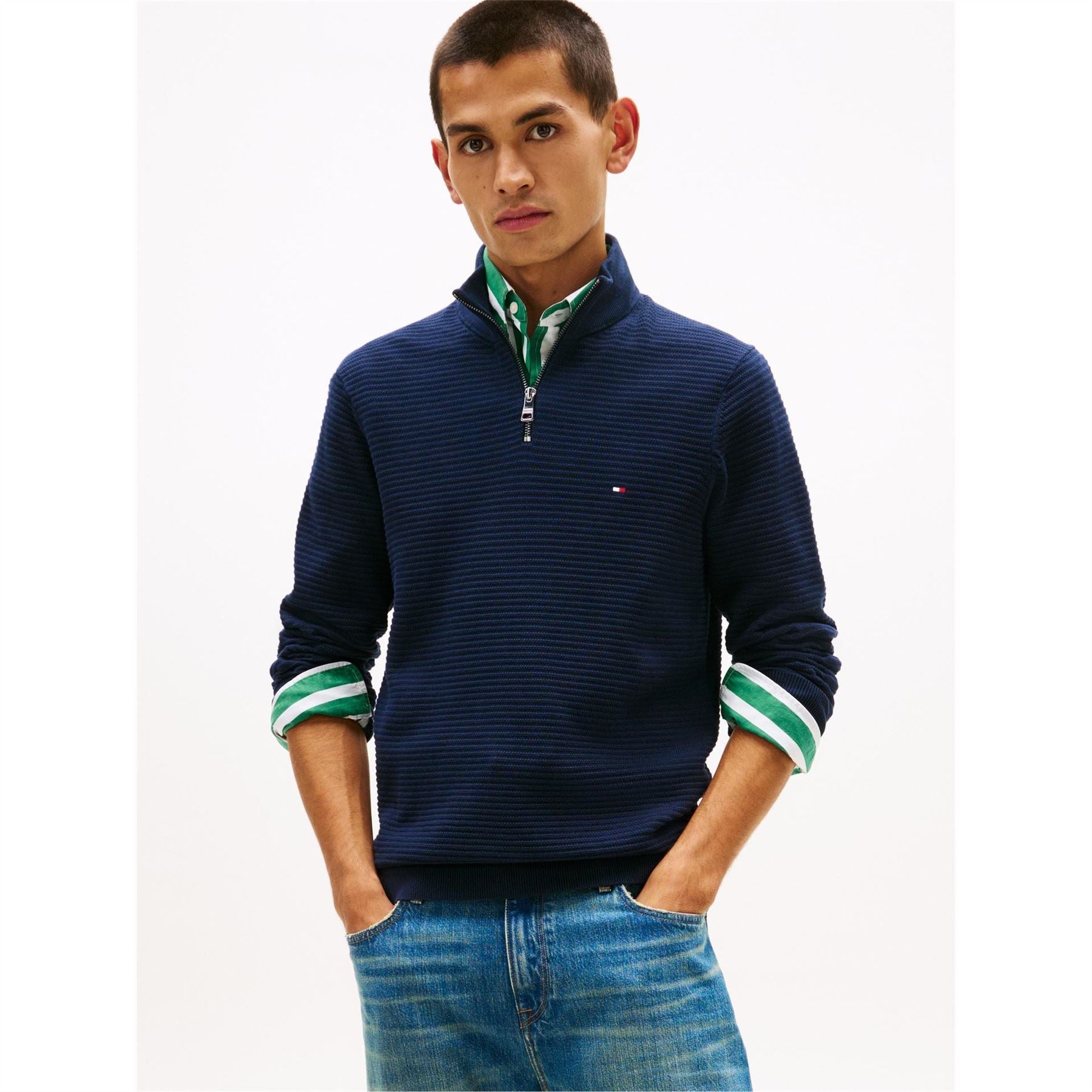 Tommy Hilfiger Zip Neck Funnel High Collar Long Sleeve Sweater