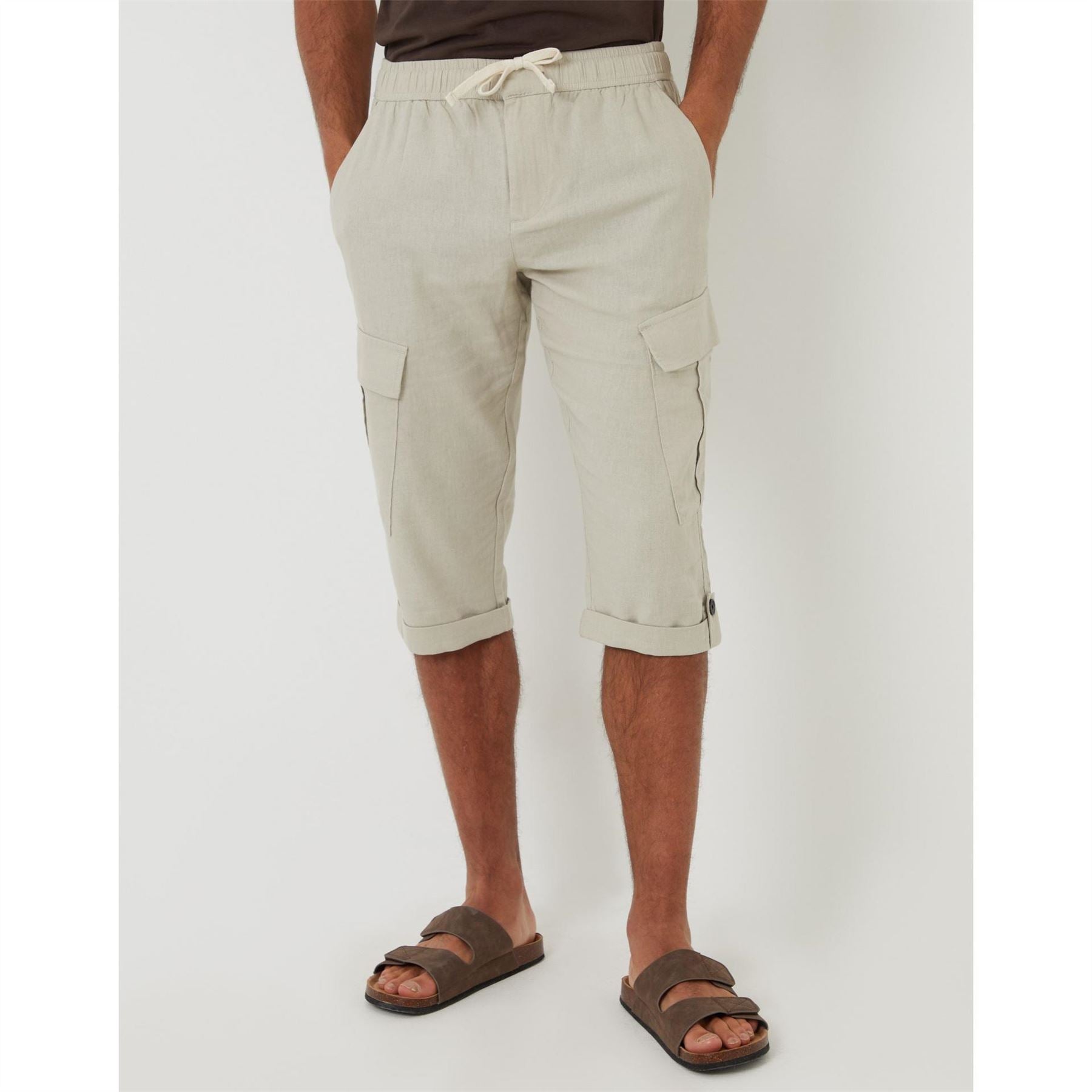 Threadbare Memphis Linen Cargo Pants Solid Patterned