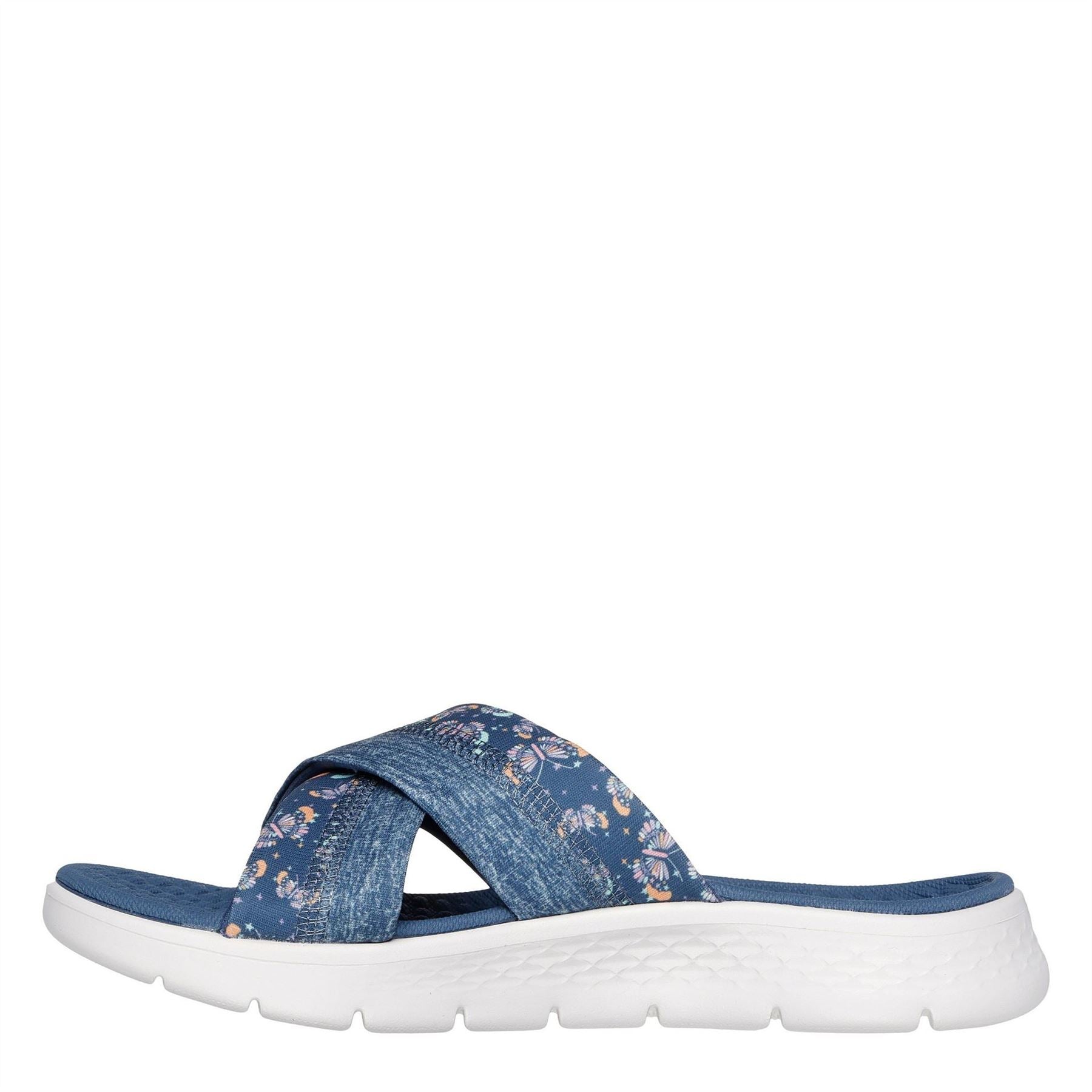 Skechers Womens Butterfly Print Memory Foam Straps Flat Sandals