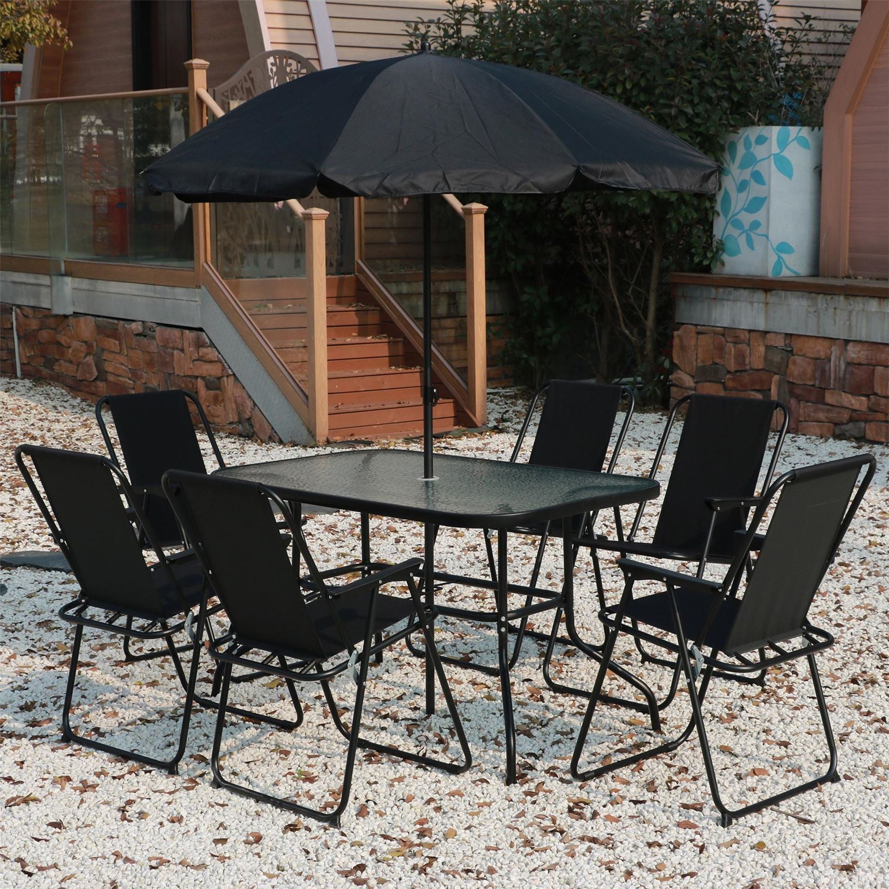 Linea Piece Glass Top Patio Dining Set