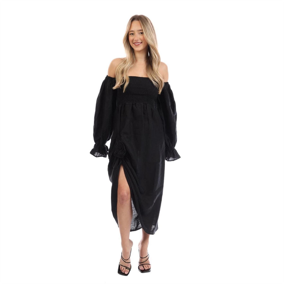 Sleeper Linen Dress With Rose Detail