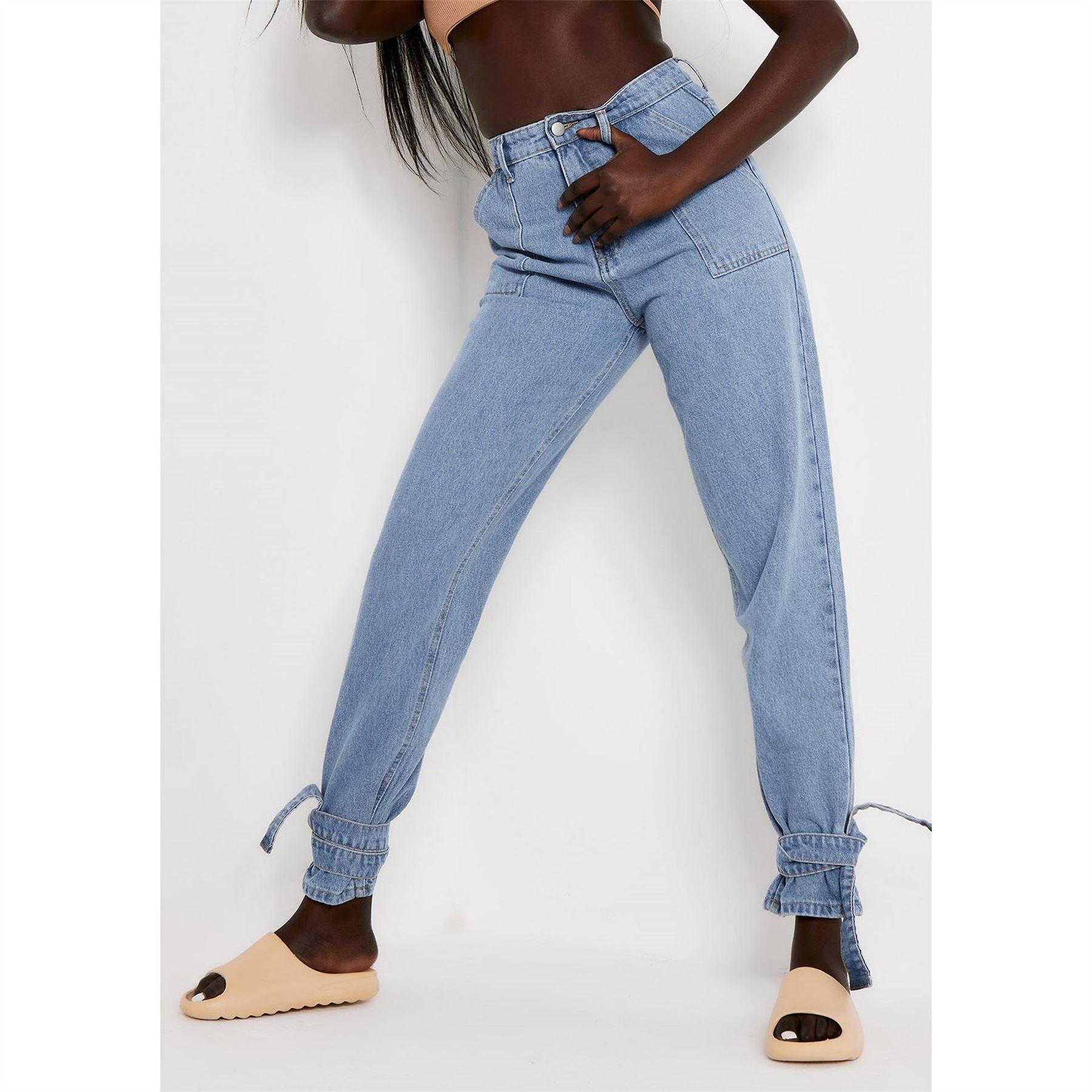 Missy Empire Tie Ankle Mom Jeans