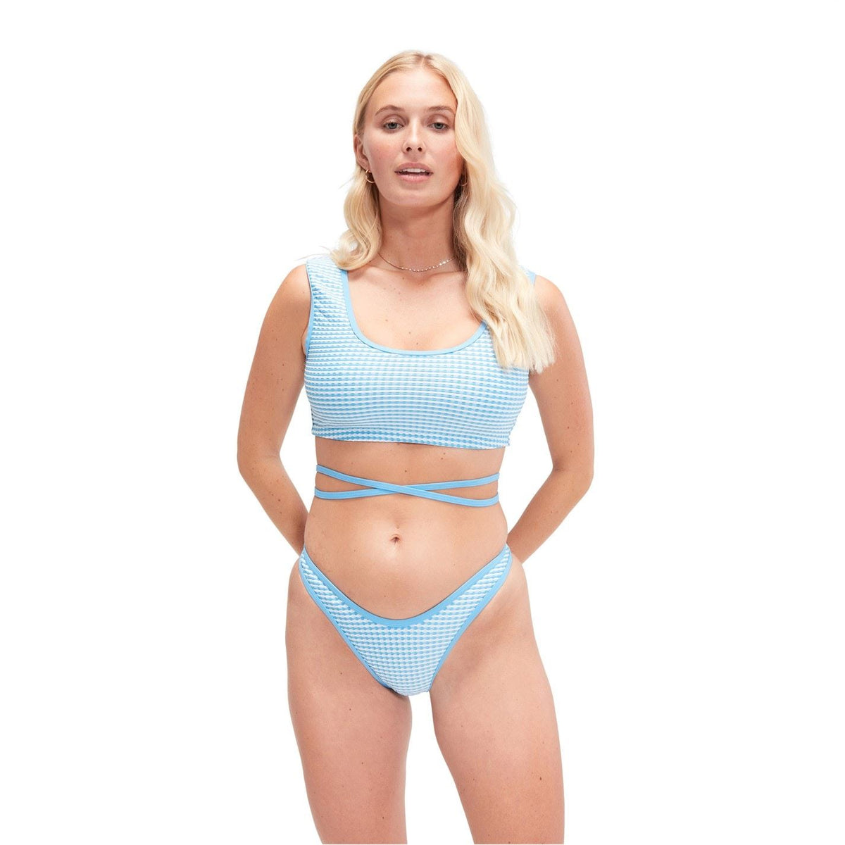 Speedo Wrap Tie Back Bikini Top Horizontal Stripe