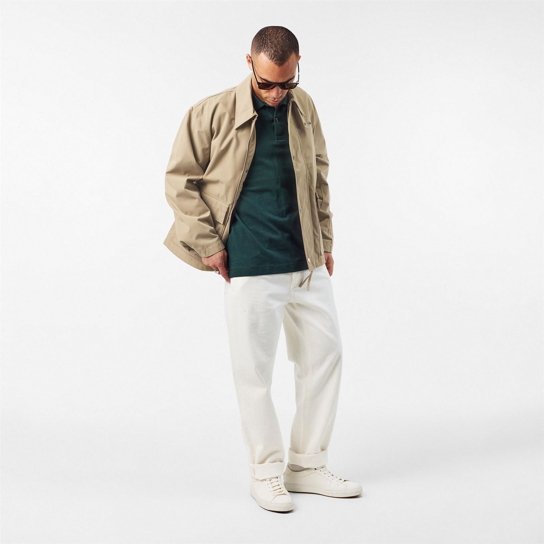 Lacoste Solid Patterned Snap Button Flap Pocket Parka Jacket with Logo