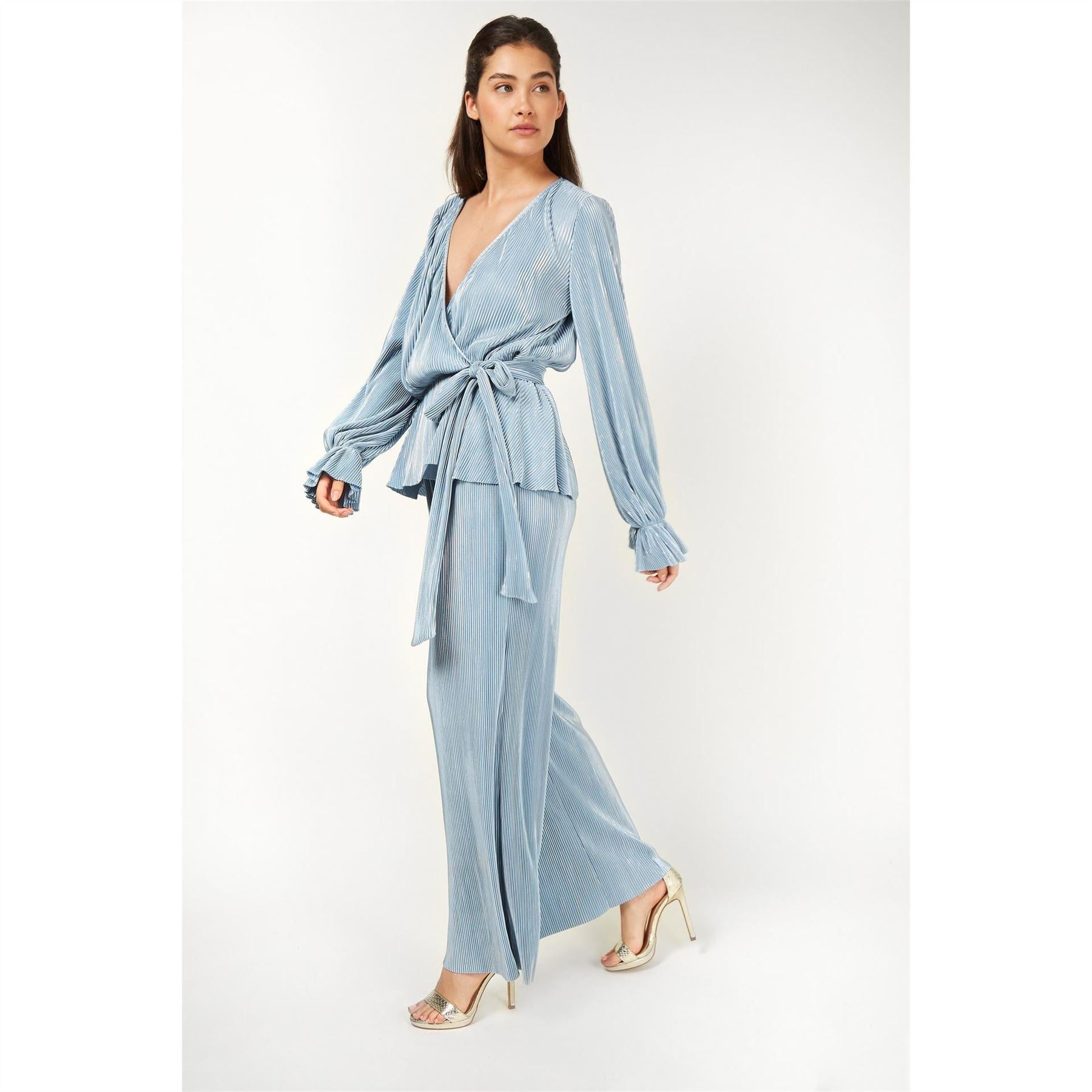 Little Mistress Wrap Top V-Neck Bishop Sleeve Blouse
