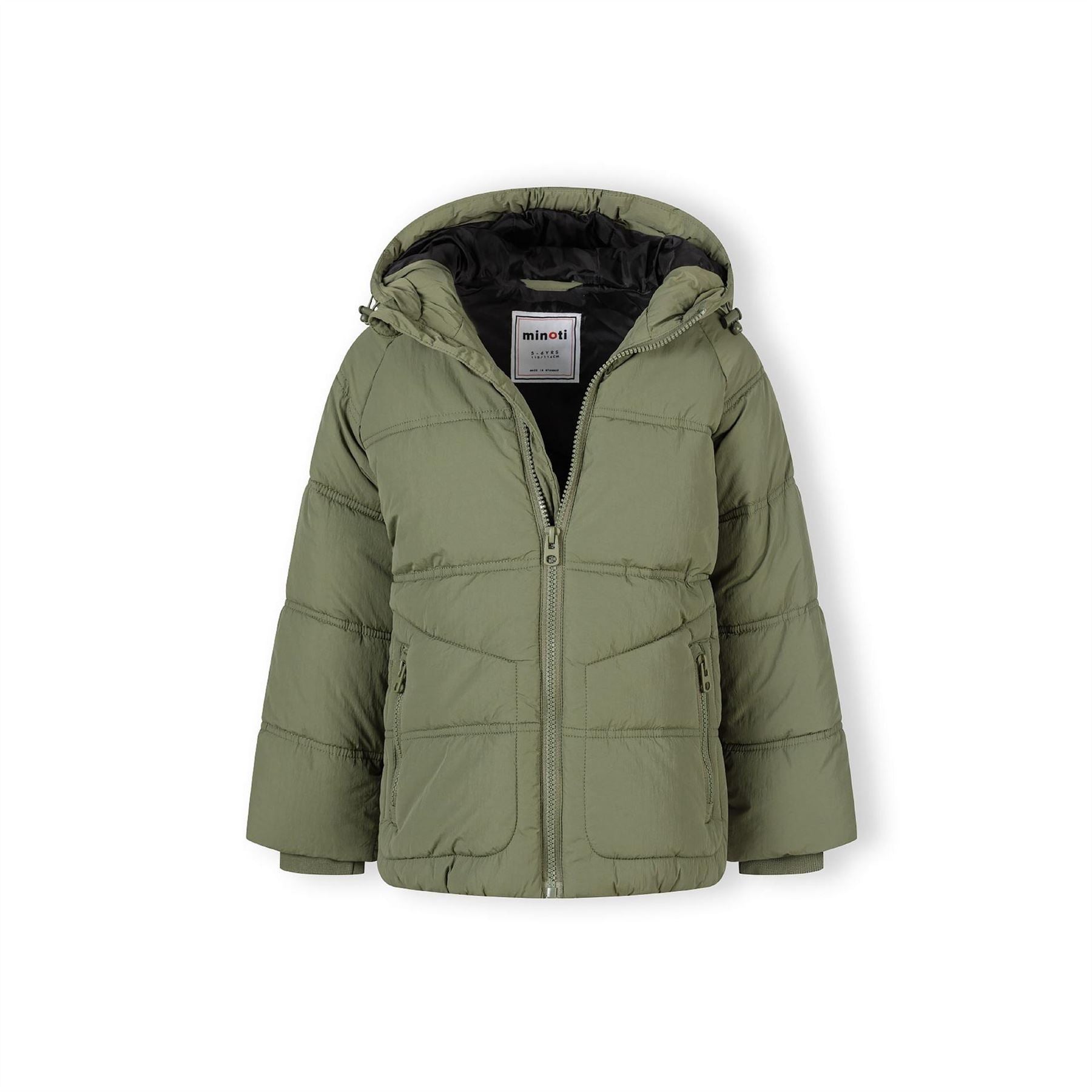 Minoti Boys Quilted Jacket With Hood And Zip Pockets Khaki