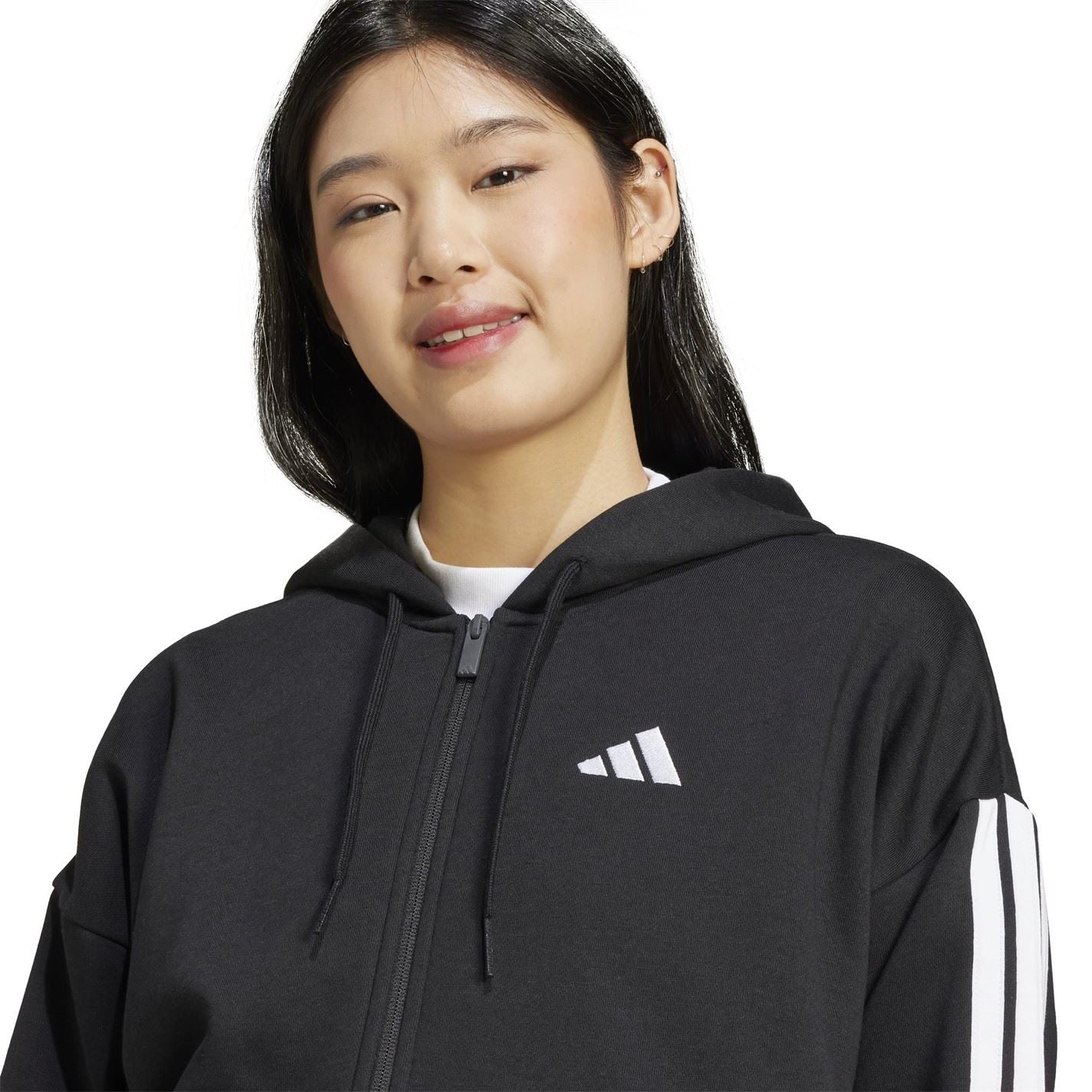 adidas Womens Essentials 3 Stripe Zip Track Hoodie
