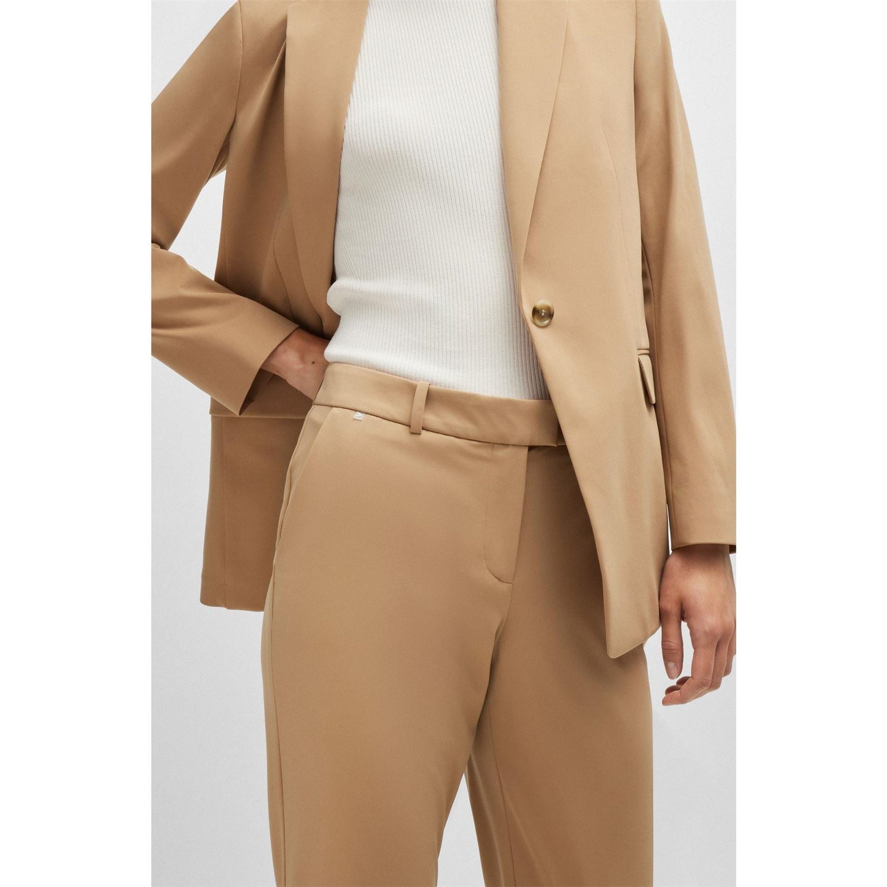 Boss Solid Patterned Roll Up Cuff Trousers