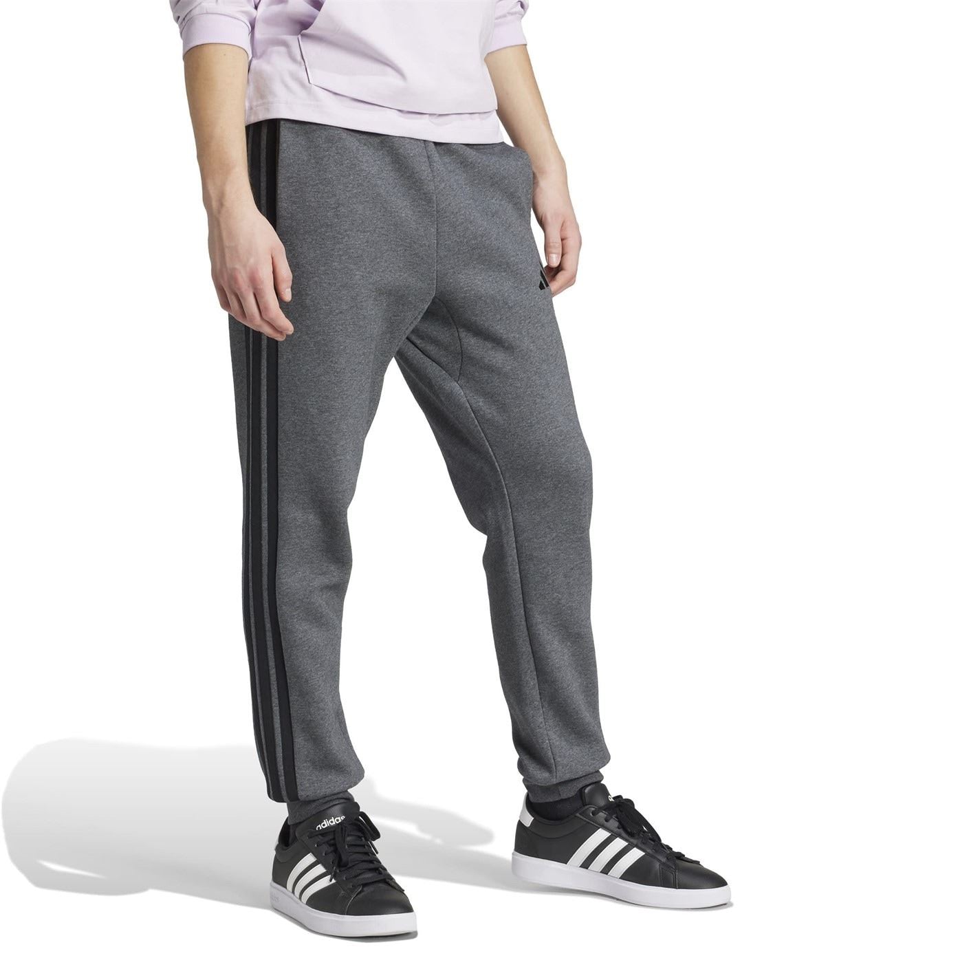 adidas Fleece Tapered Cuff 3 Stripes Joggers M
