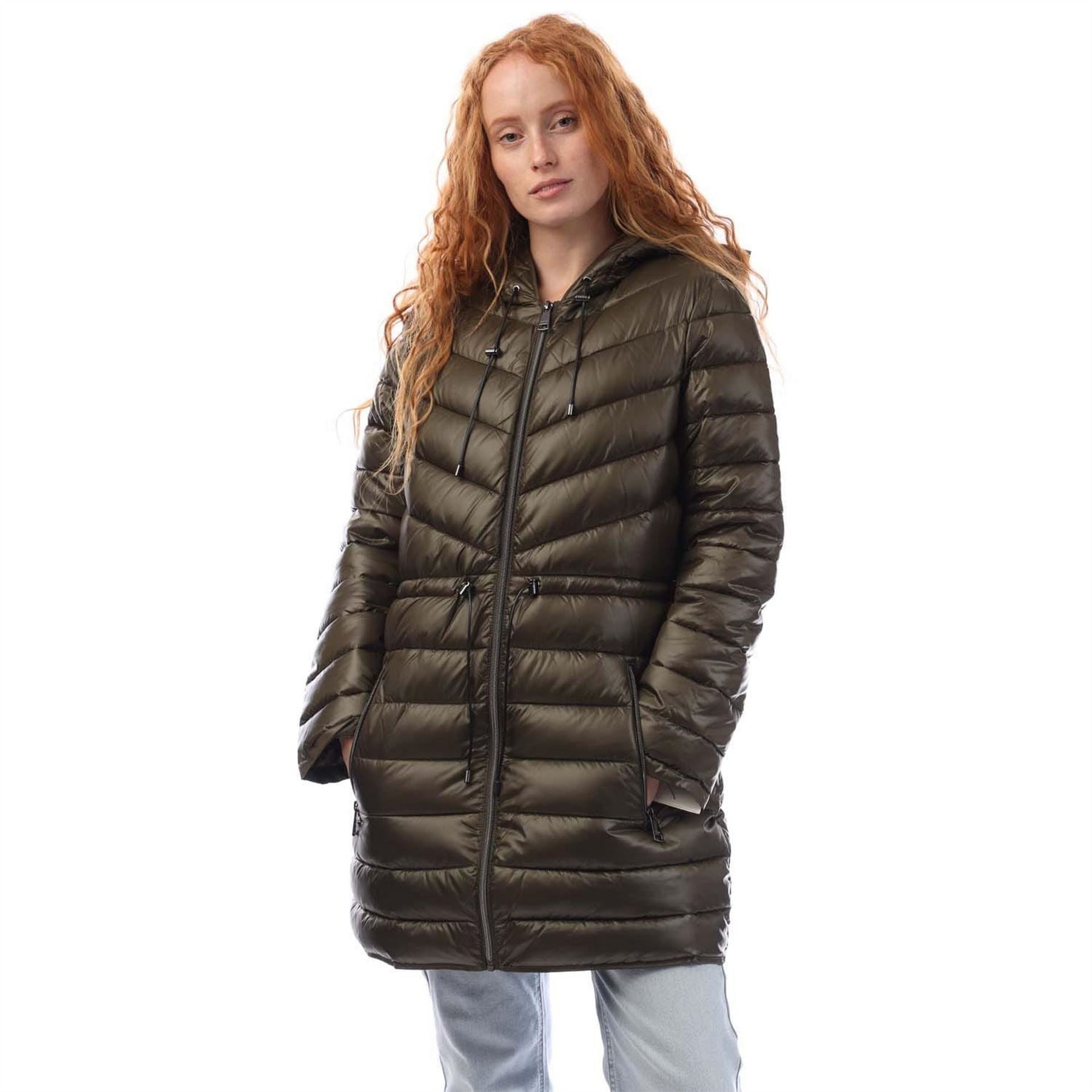 DKNY Front Puffer Jacket With Cinched Waist