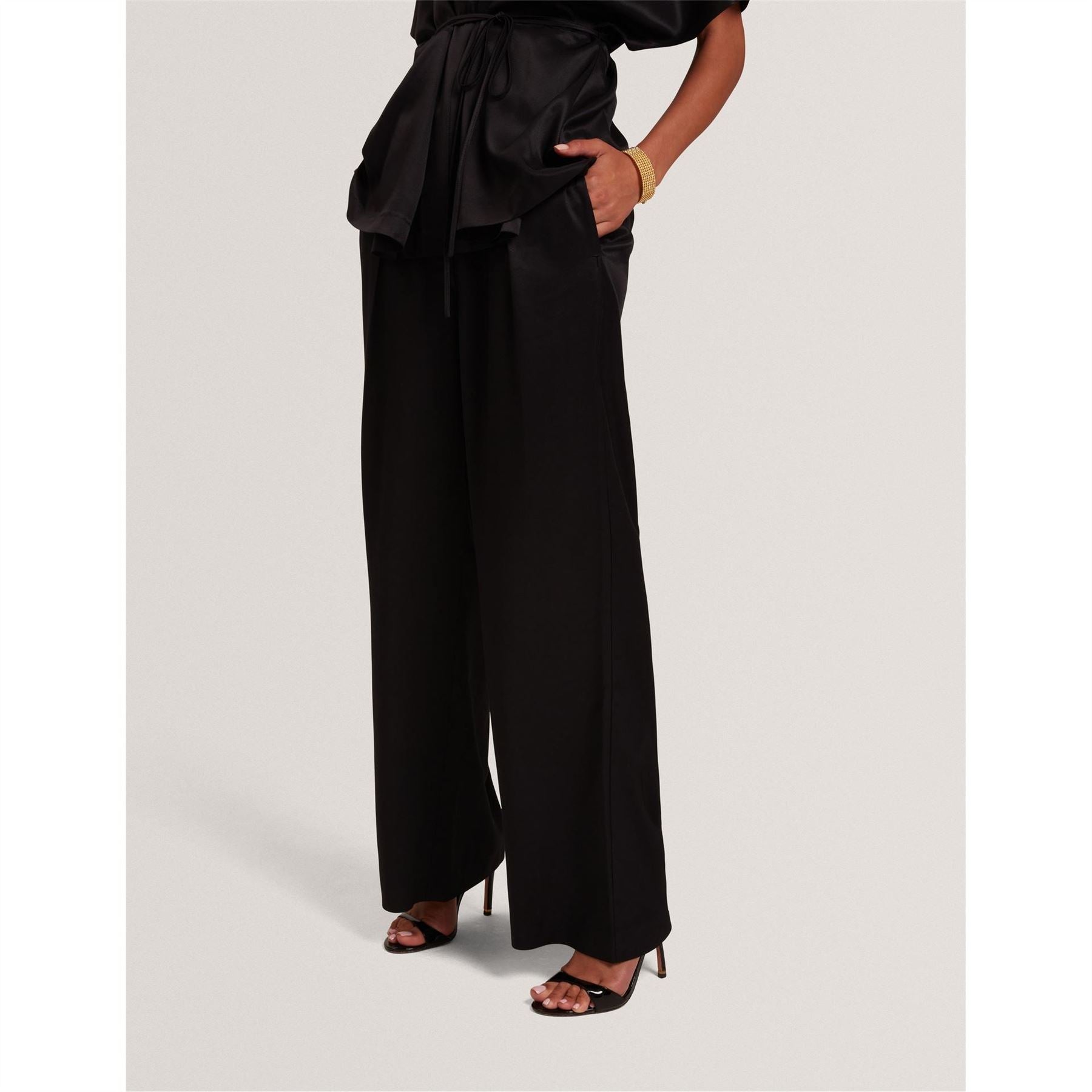 Ted Baker Elastic Back Solid Patterned Wide Leg Trousers