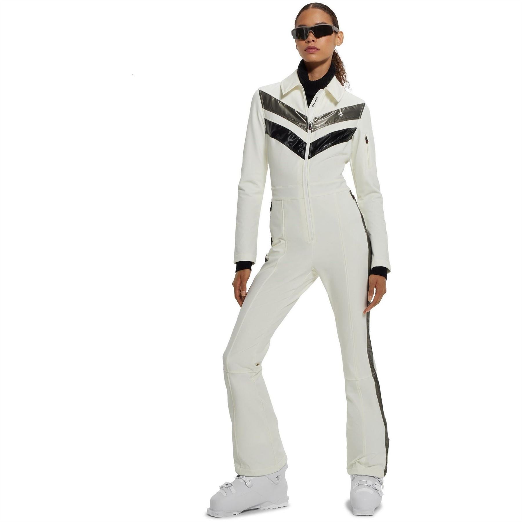 Boss Collared Neck Long Sleeve Solid Patterned Skisuit