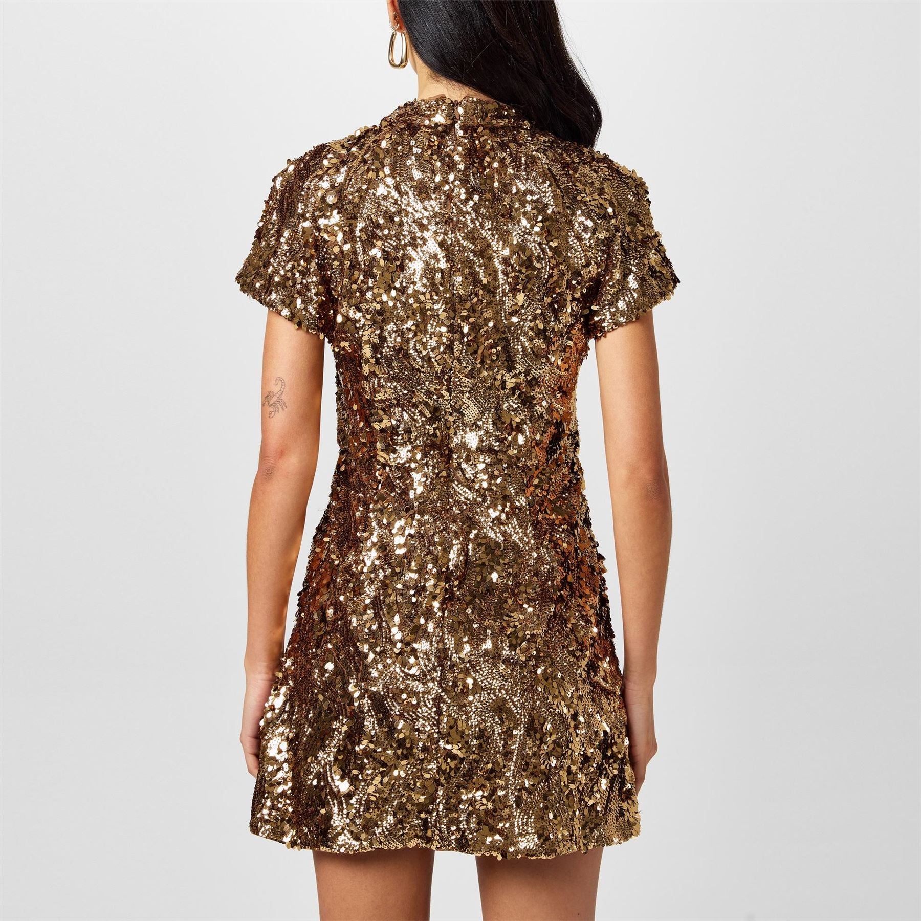 French Connection Sequin High Neck Mini A-Line Dress