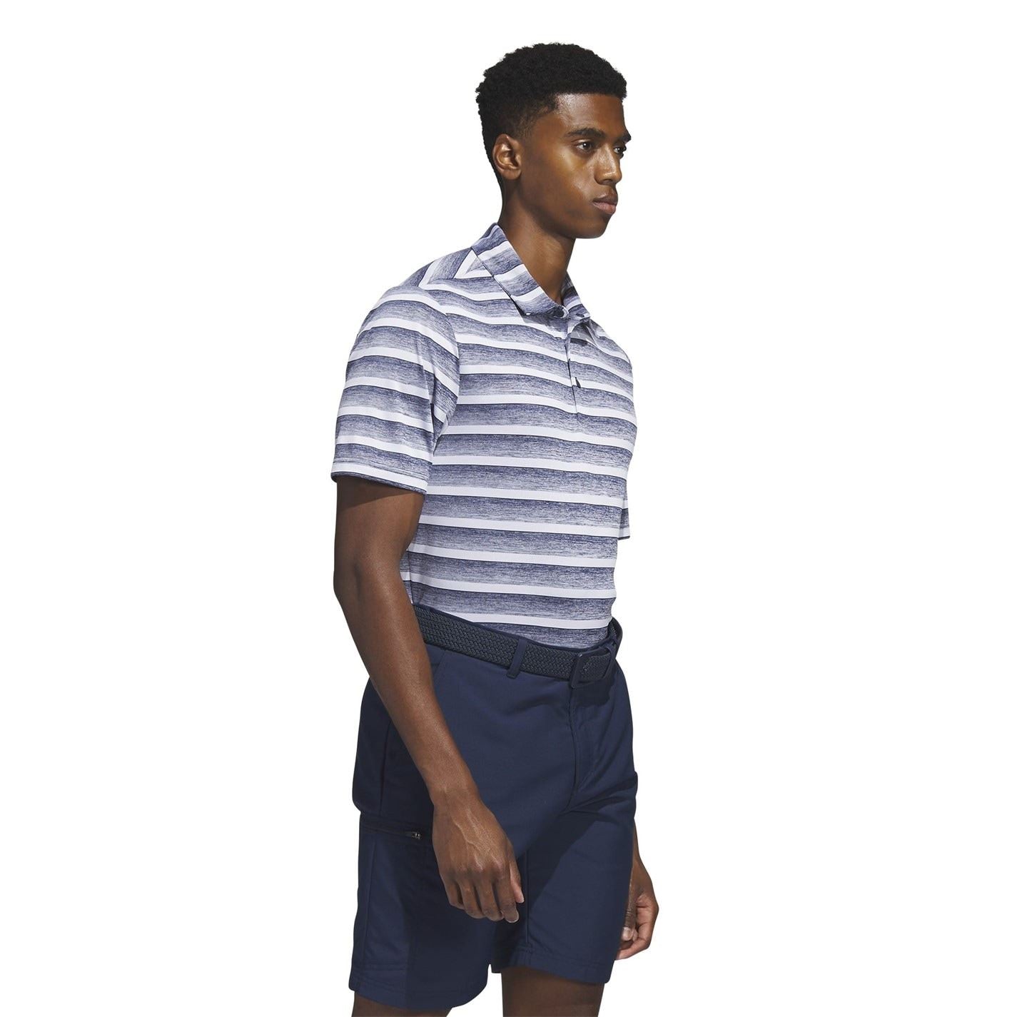 adidas Mens Two Color Striped Golf Polo Shirt