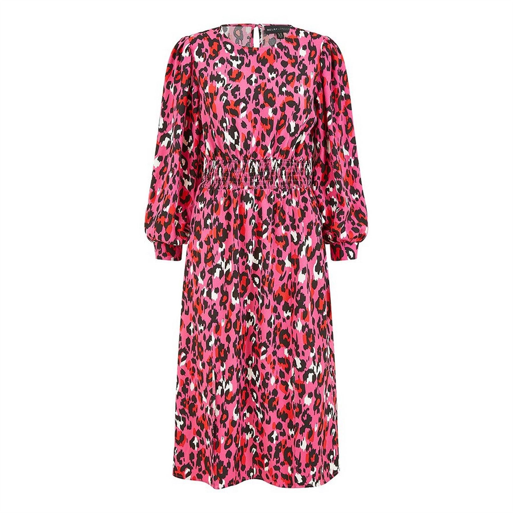 Mela London Animal Patterned Crew Neck Midi Wrap Dress