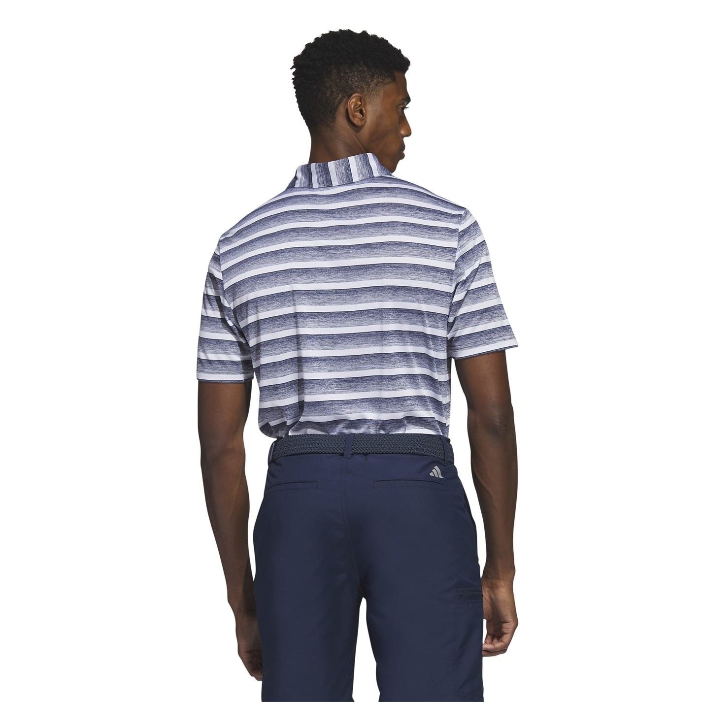 adidas Mens Two Color Striped Golf Polo Shirt