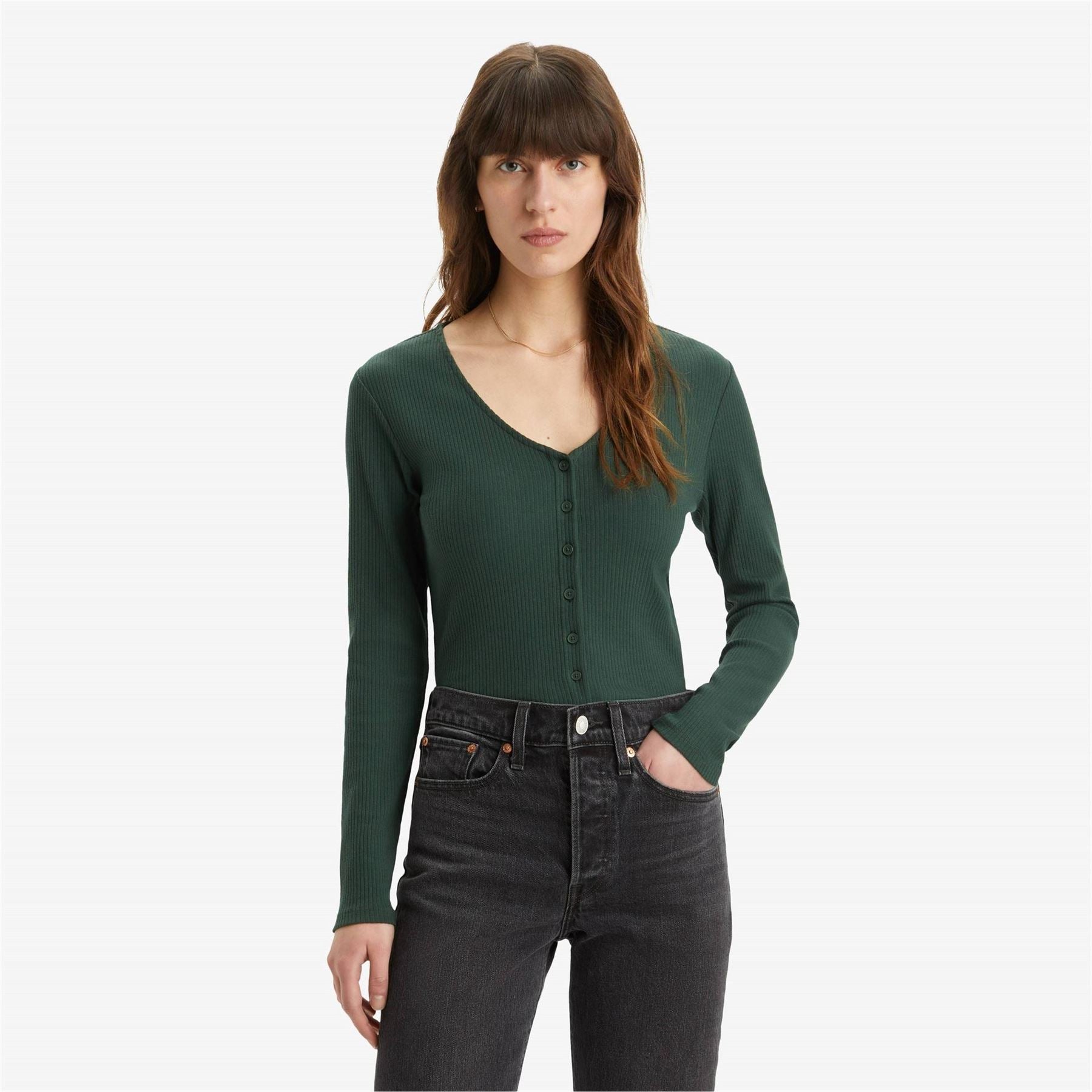 Levis Muse Slim Fit Cropped V-Neck Long Sleeve T-Shirt
