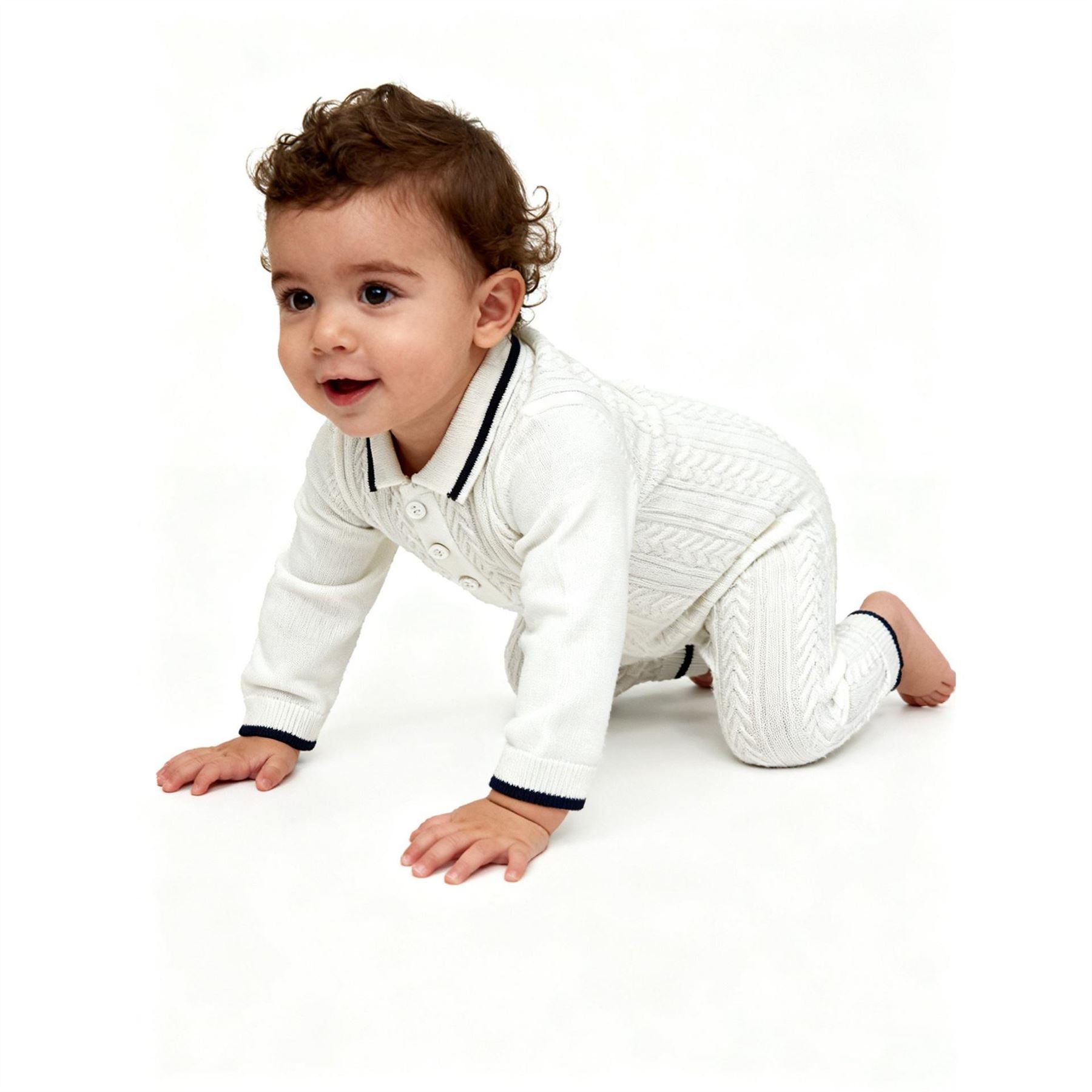 Pretty Green Collared Neck Long Sleeve Cable Knit Romper