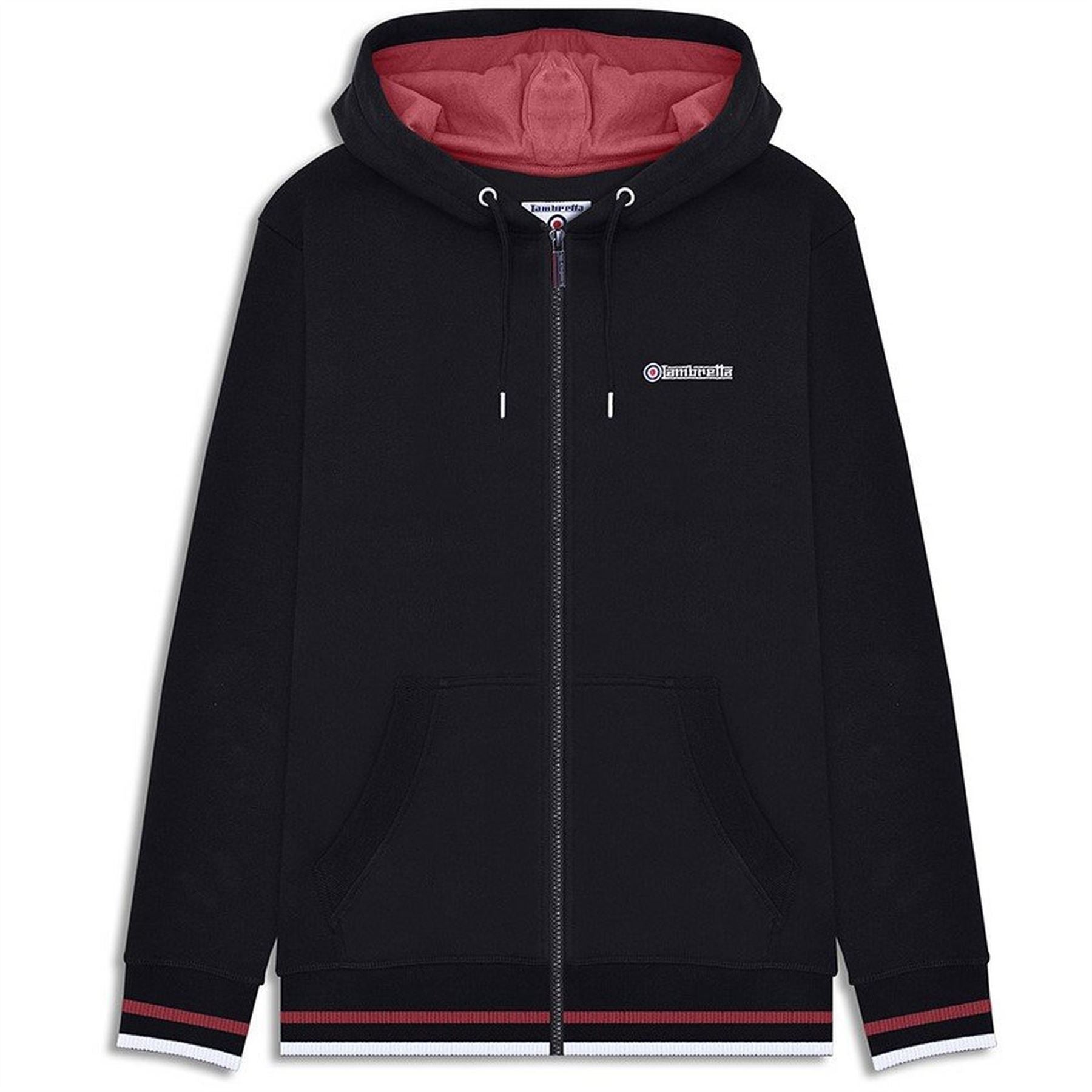 Lambretta Solid Patterned Hooded Ribbed Cuff Sweat Jacket