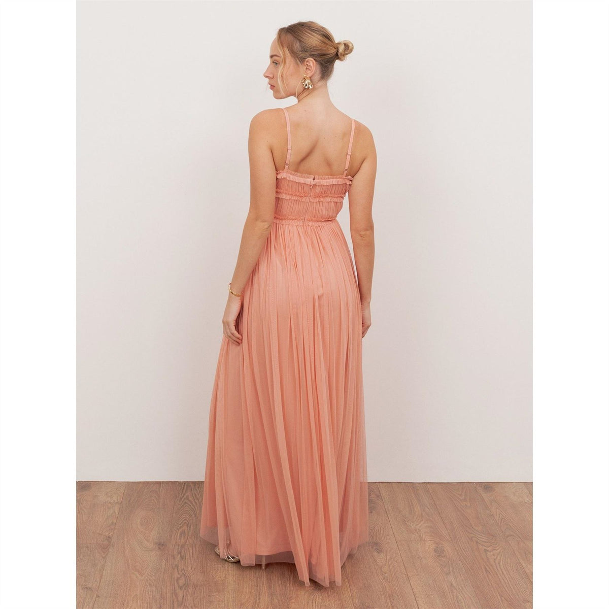 Anaya With Love With Love Recycled Peach Tulle Square Neck Strappy Maxi Dress