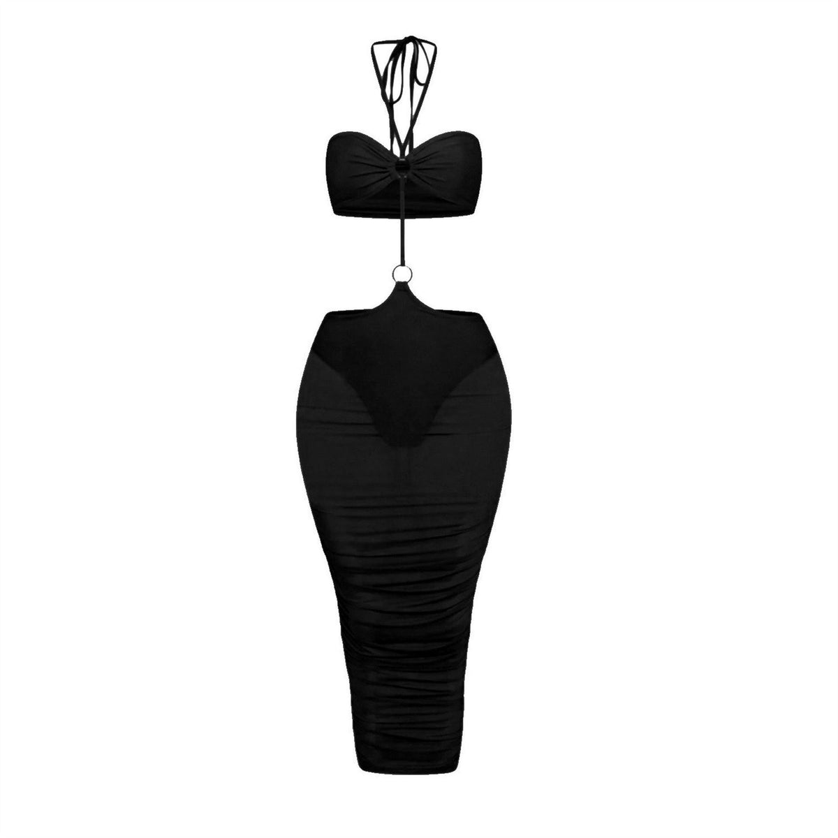 Honeyz Mesh Halter Neck Midi Bodycon Dress