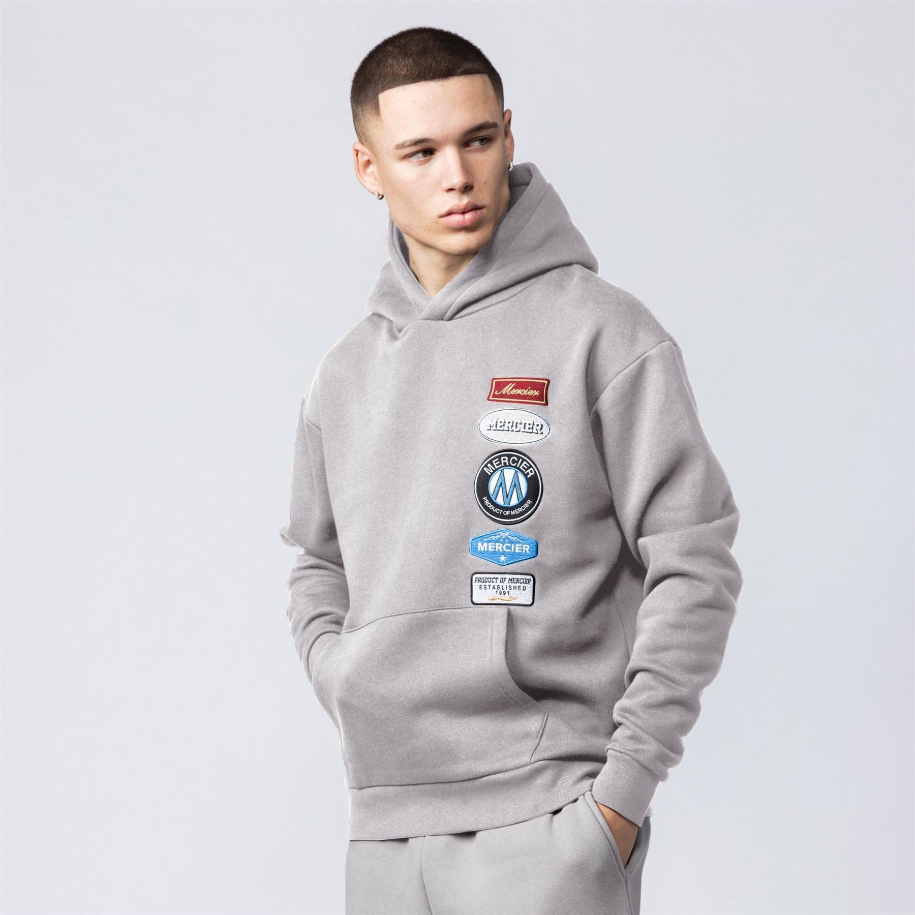Mercier Badge Hooded Neck Drop Shoulder Sweatshirt