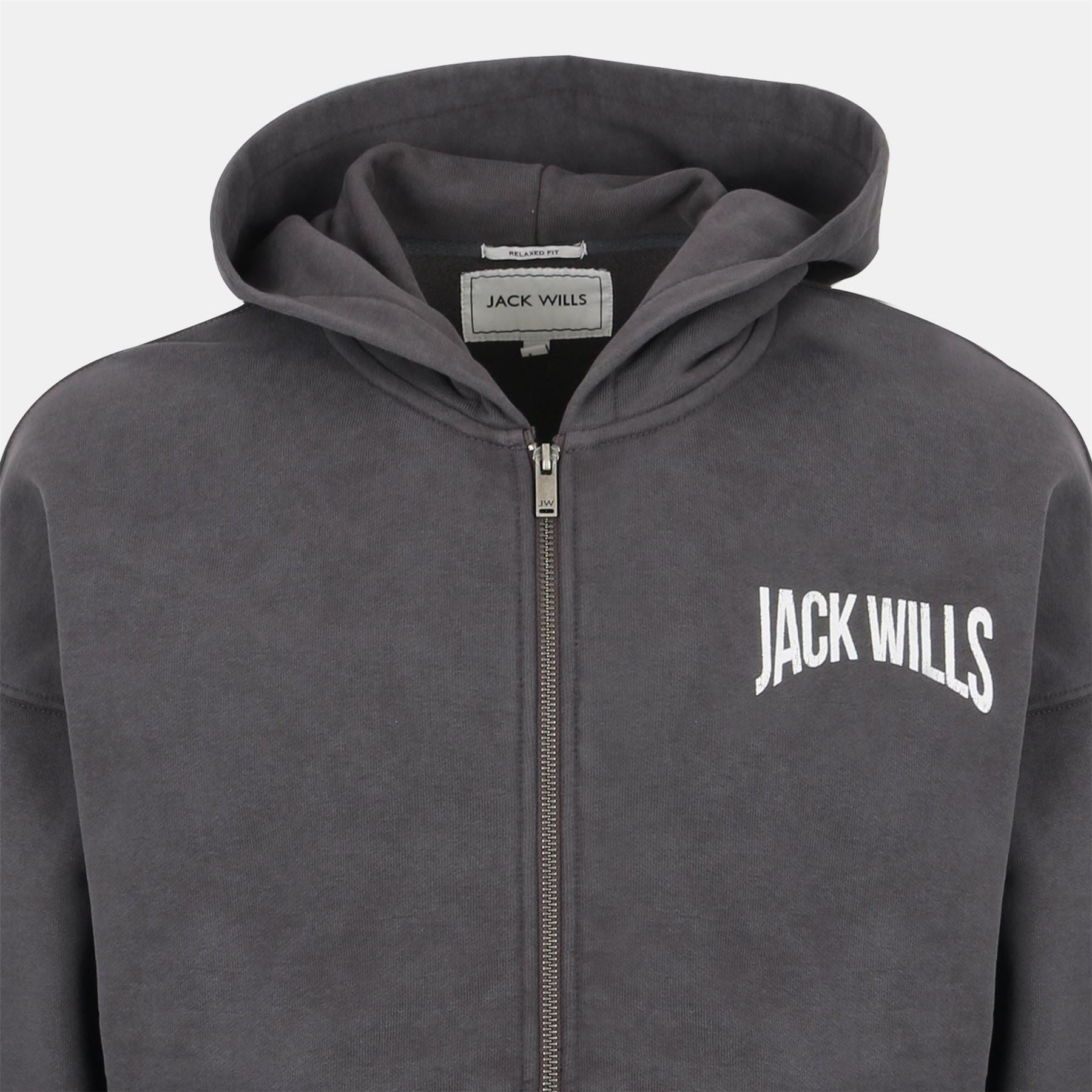 Jack Wills Hooded Neck Ribbed Cuff Full Zipper Logo Print Sweat Jacket