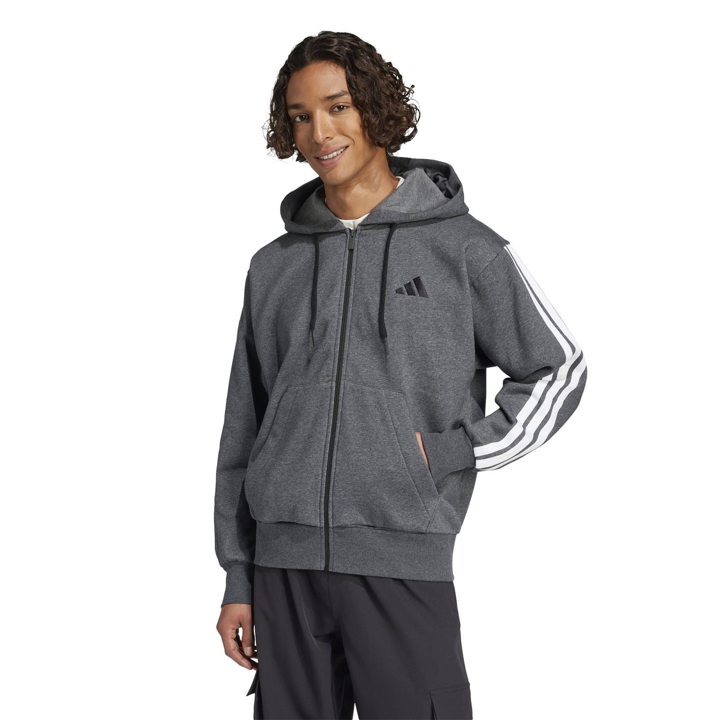 adidas Mens Essentials Fleece 3 Stripes Full Zip Hoodie