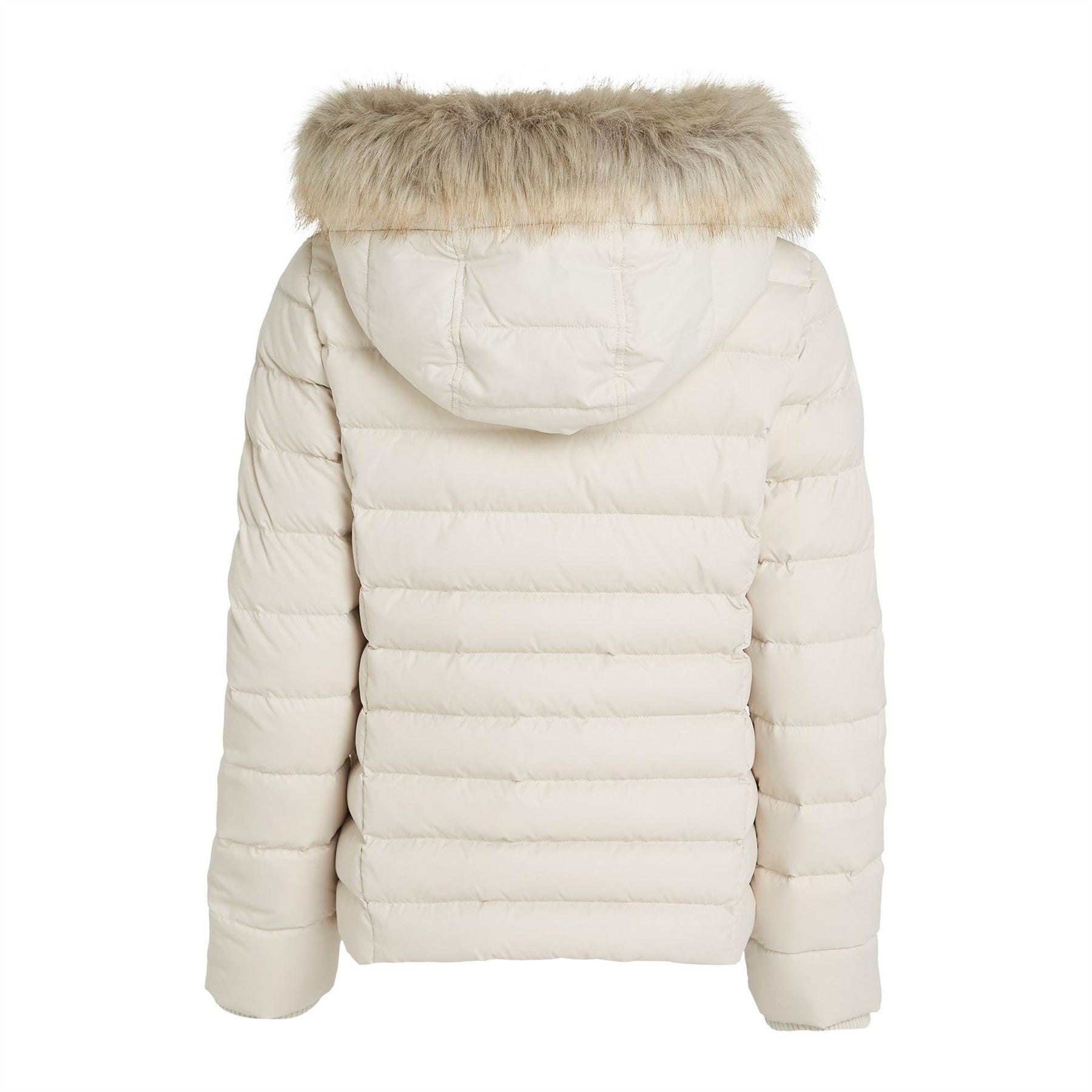 Tommy Jeans Essential Quilted Wind Resistant Faux Fur Hood RDS Down Short Puffer Jacket