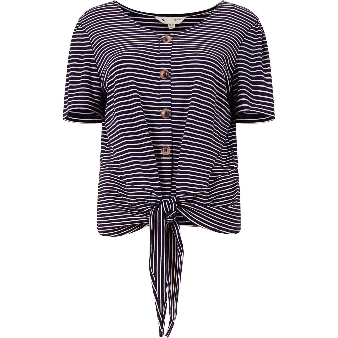 Yumi Striped Jersey Button Detail Top